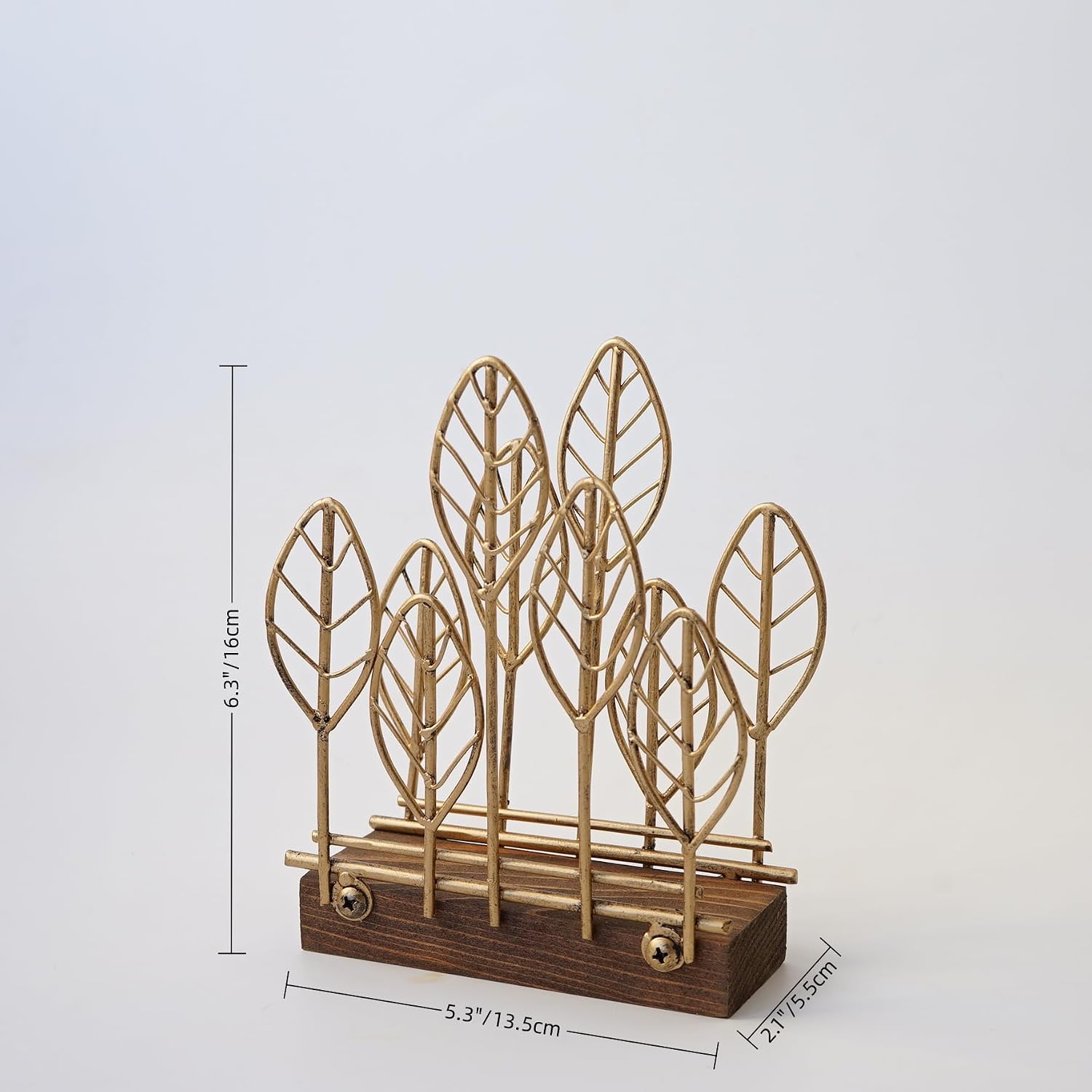 Wooden Base Metal Wrought Iron Vertical Napkin Holder Golden Mini Tree-Shaped Tissue Holder