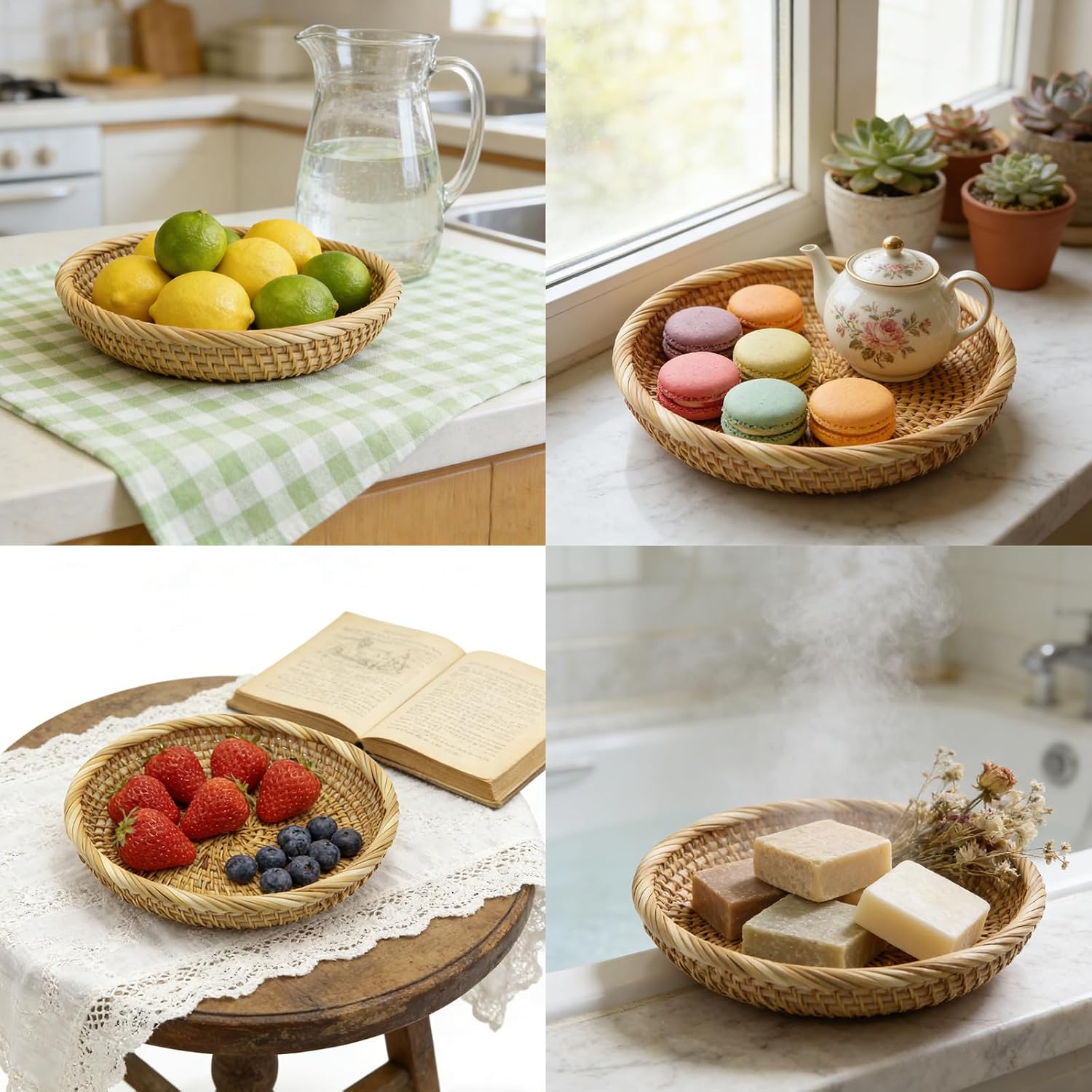 Handmade Rattan Basket Small Round Woven Storage Basket Tray Small Decorative Bowl / 8.7 / Basic
