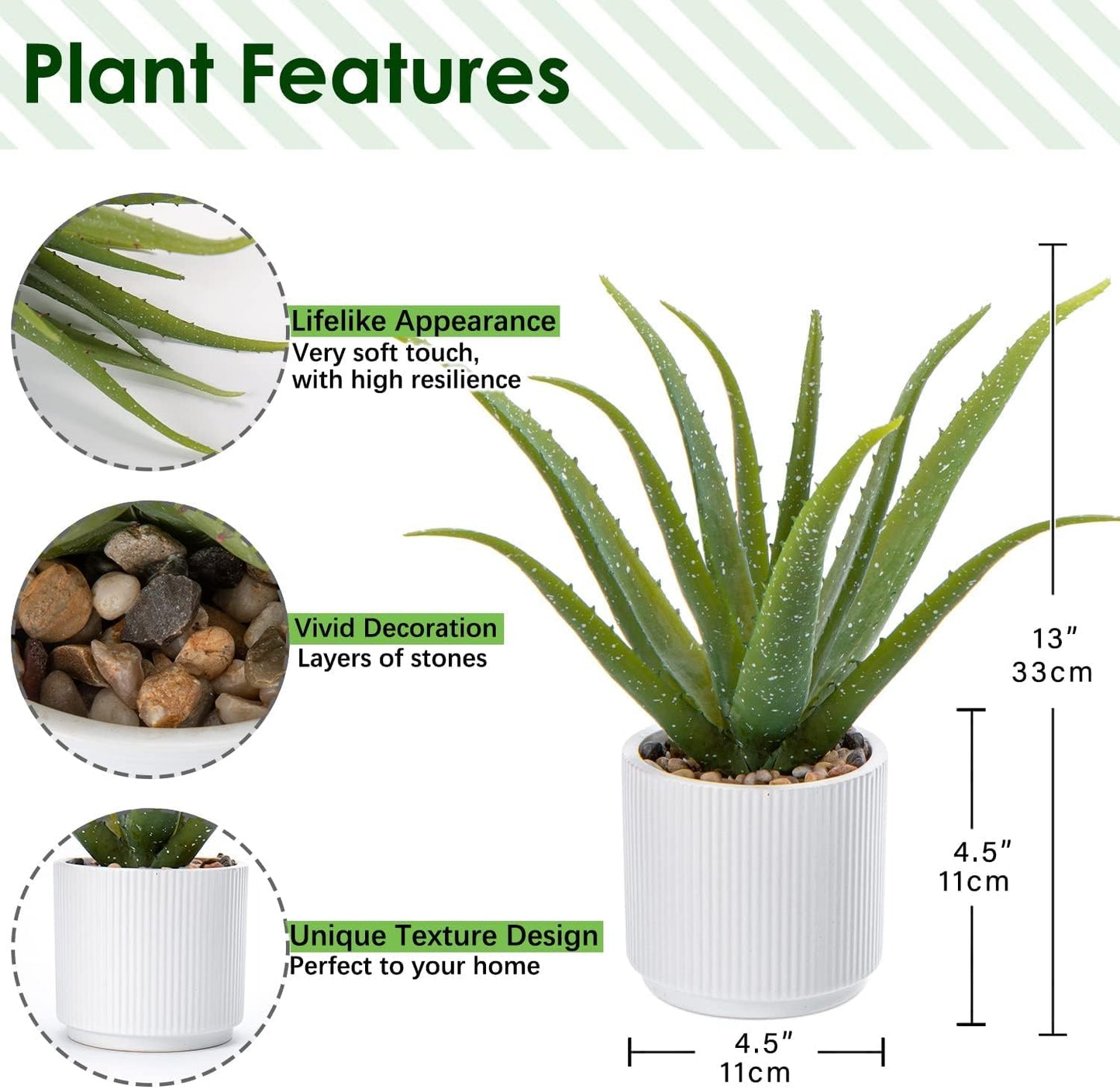 Ceramic Pot Fake Aloe Potted Plant / White-13 / 13 Inch