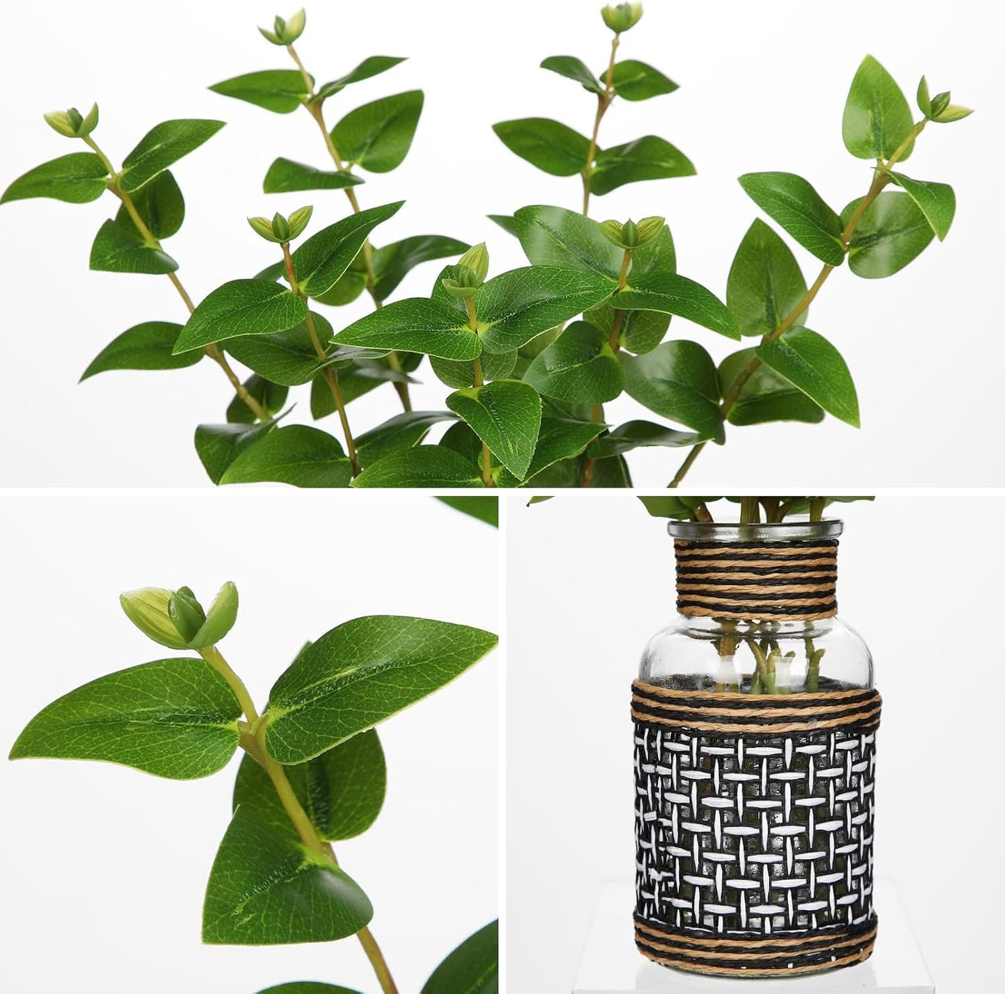 Artificial Eucalyptus Stems in Glass Vase / 13.4" Vase
