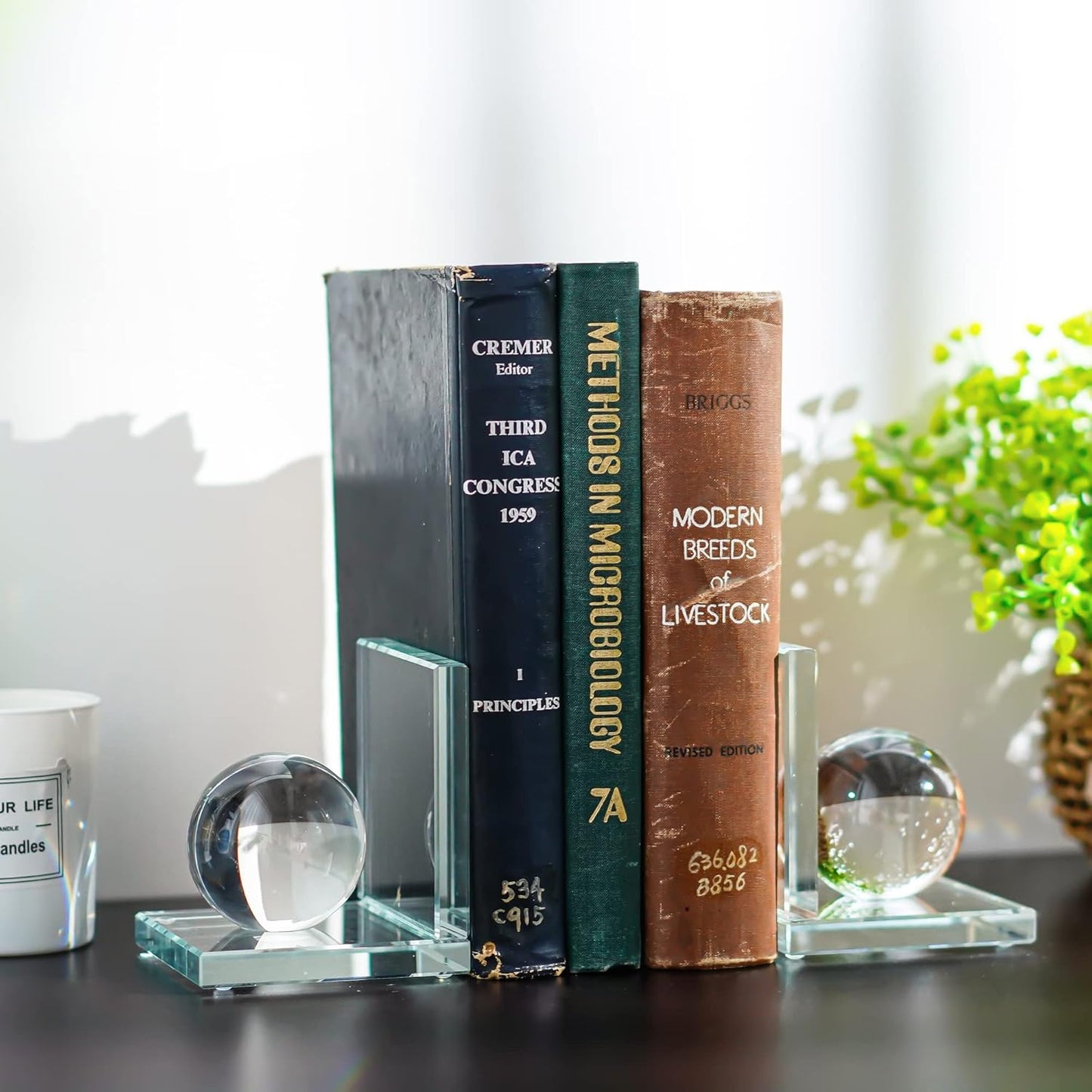 Book / 1 Pair Crystal Bookends / Ball
