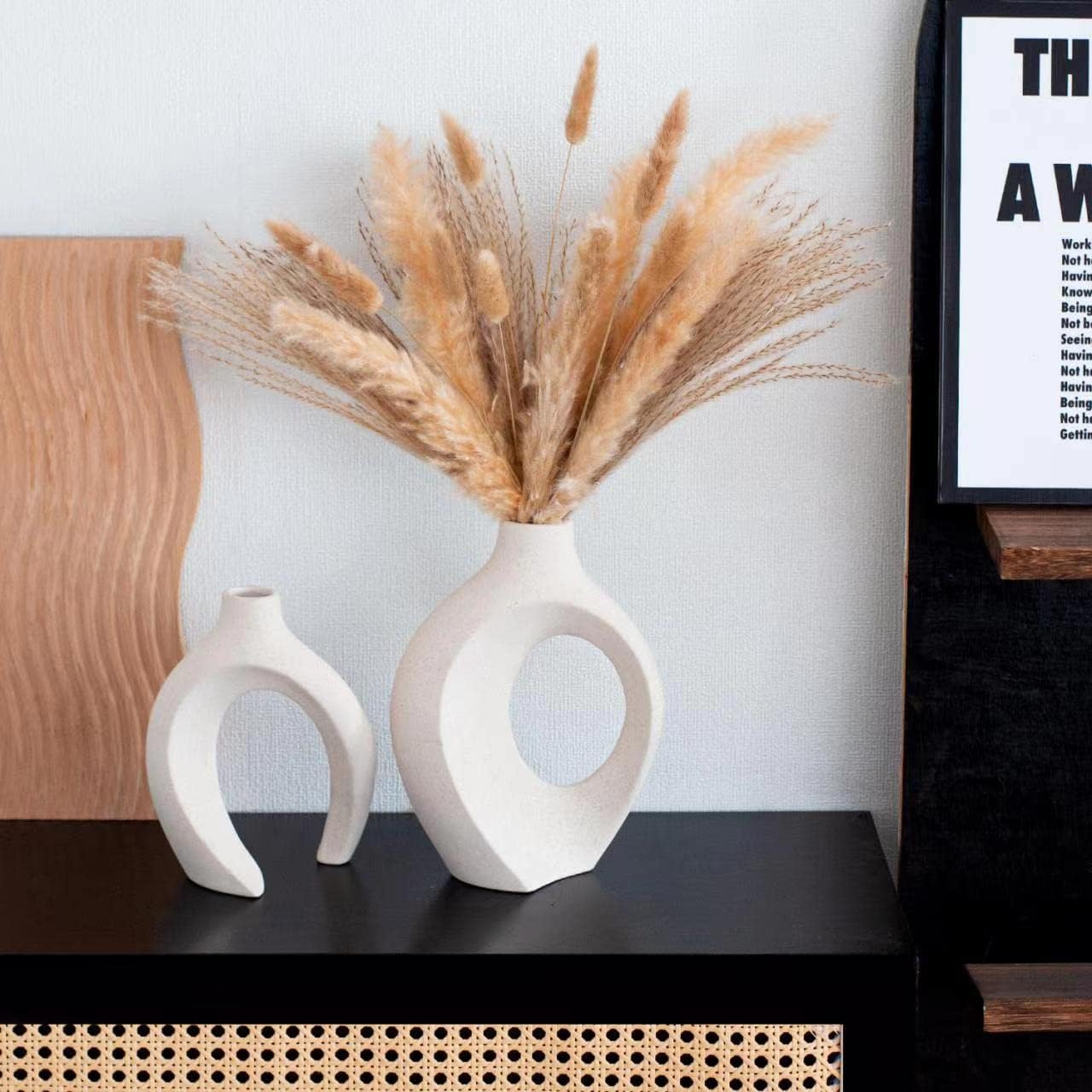 Ceramic Vases / Off White Boho Small Flower Vase / Large-matte White / Set of 2