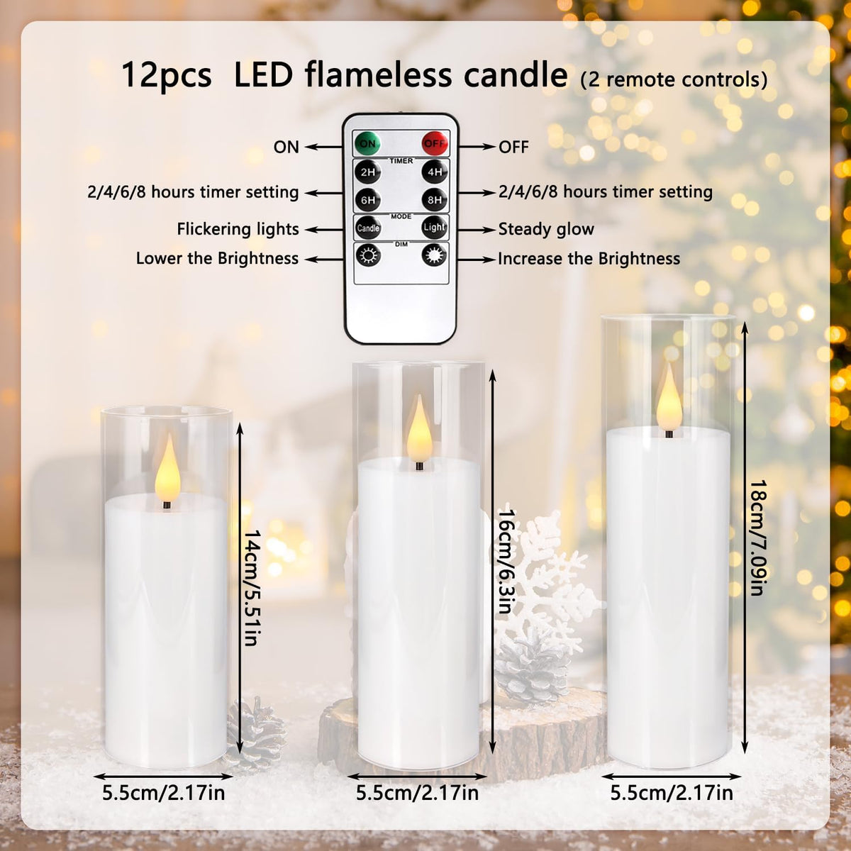 12-Pack White Acrylic Flameless LED Candle Set with Timer Remote Control—Ideal for Home Decor, Valentine's Day