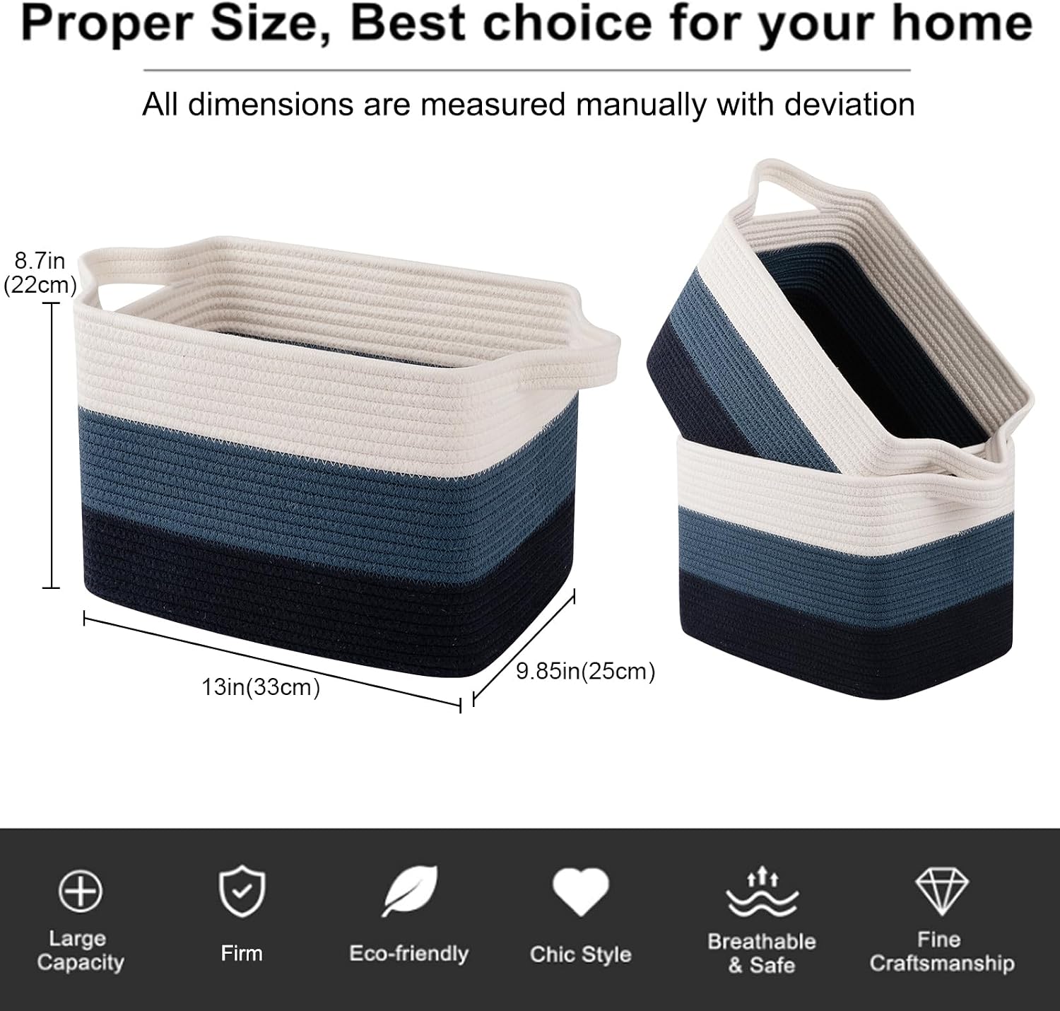 Woven Baskets for Storage / Gradient Blue / 13 x 9.9 x 8.7 / Set of 3