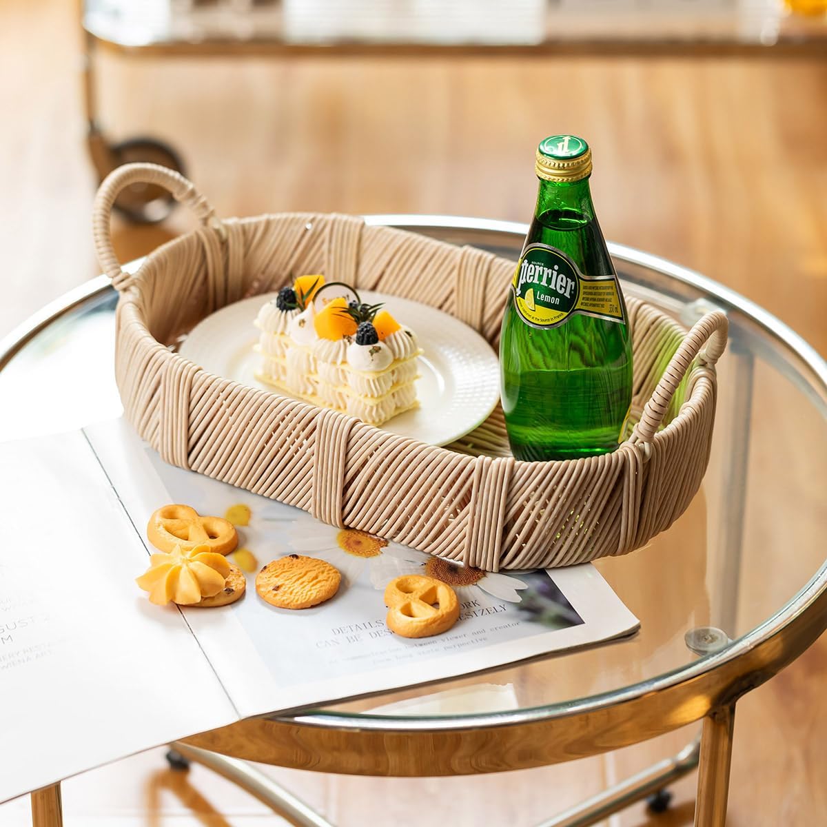 Hand-Woven Rattan-Style Storage Basket / Beige