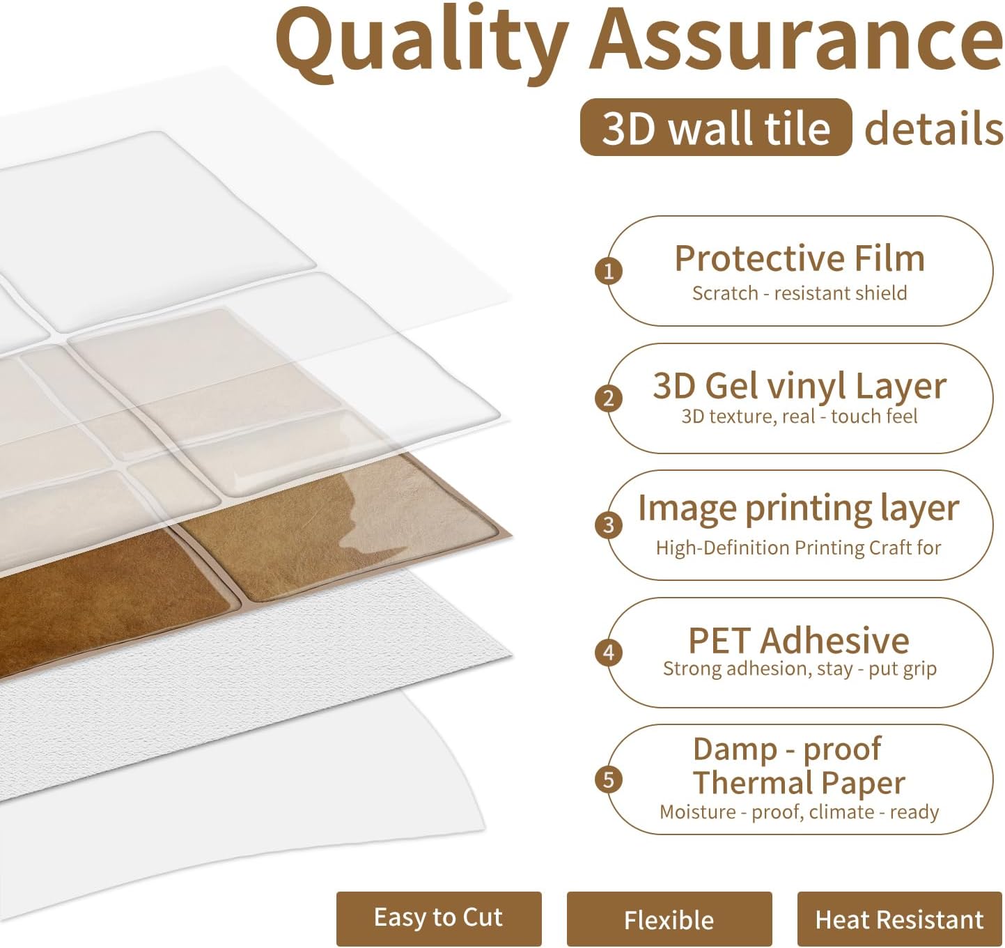 Pcs 3D Self Adhesive Wall Tile Sticker / Brown / 6 x 6 x 10 / Pcs