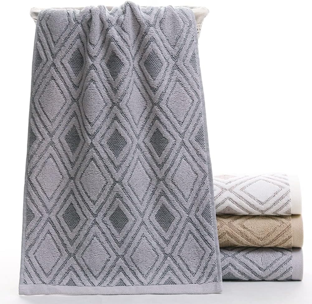 Hand Towels Set of 4 Diamond Pattern 100% Cotton Absorbent Soft Decorative Towel for Bathroom (Gray)