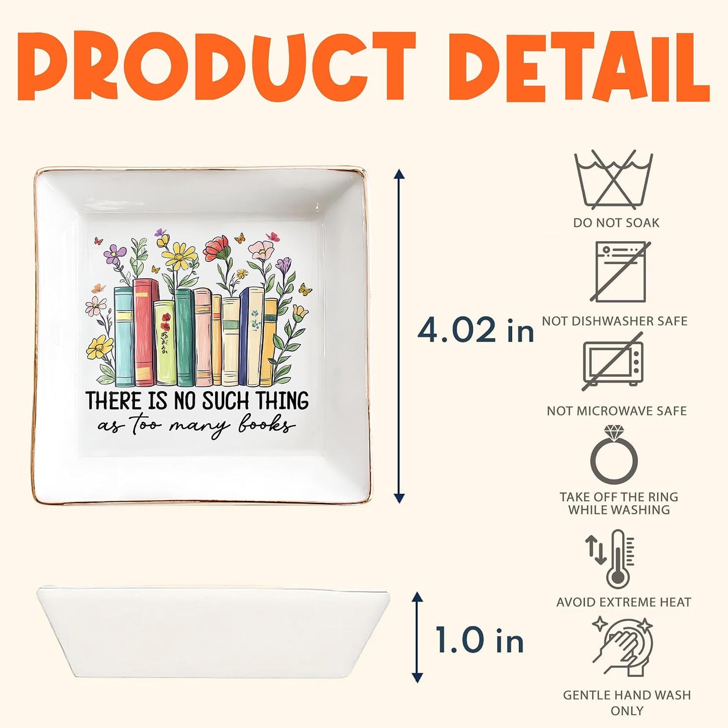 Floral Books 4" Jewelry Dish / Book Lovers