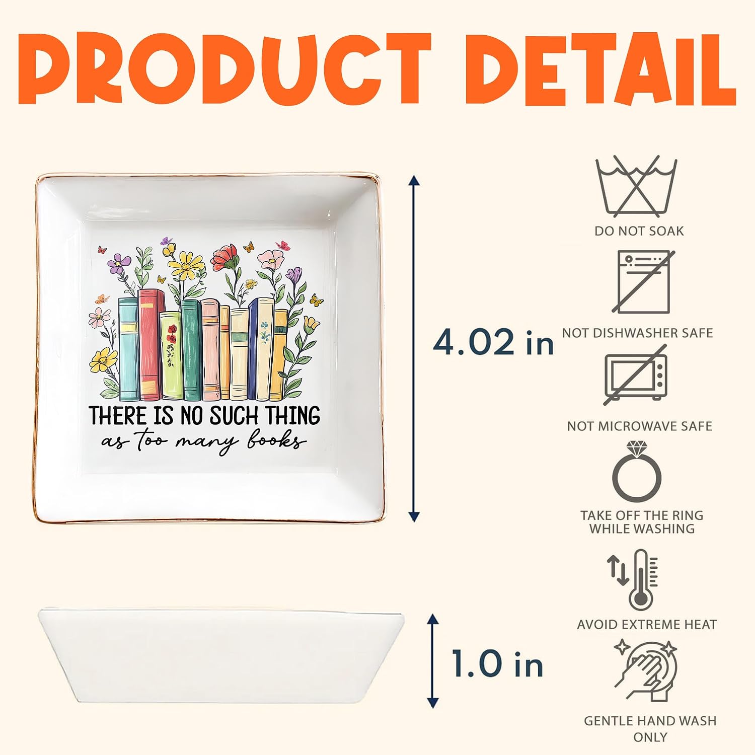 Floral Books 4" Jewelry Dish / Book Lovers