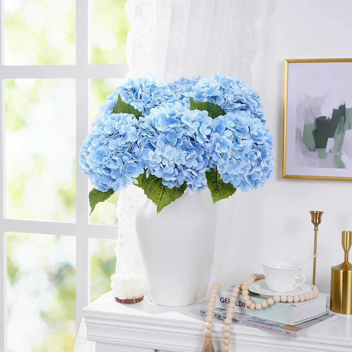 Full Latex Faux Hydrangea Flowers / Blue / Set of 3