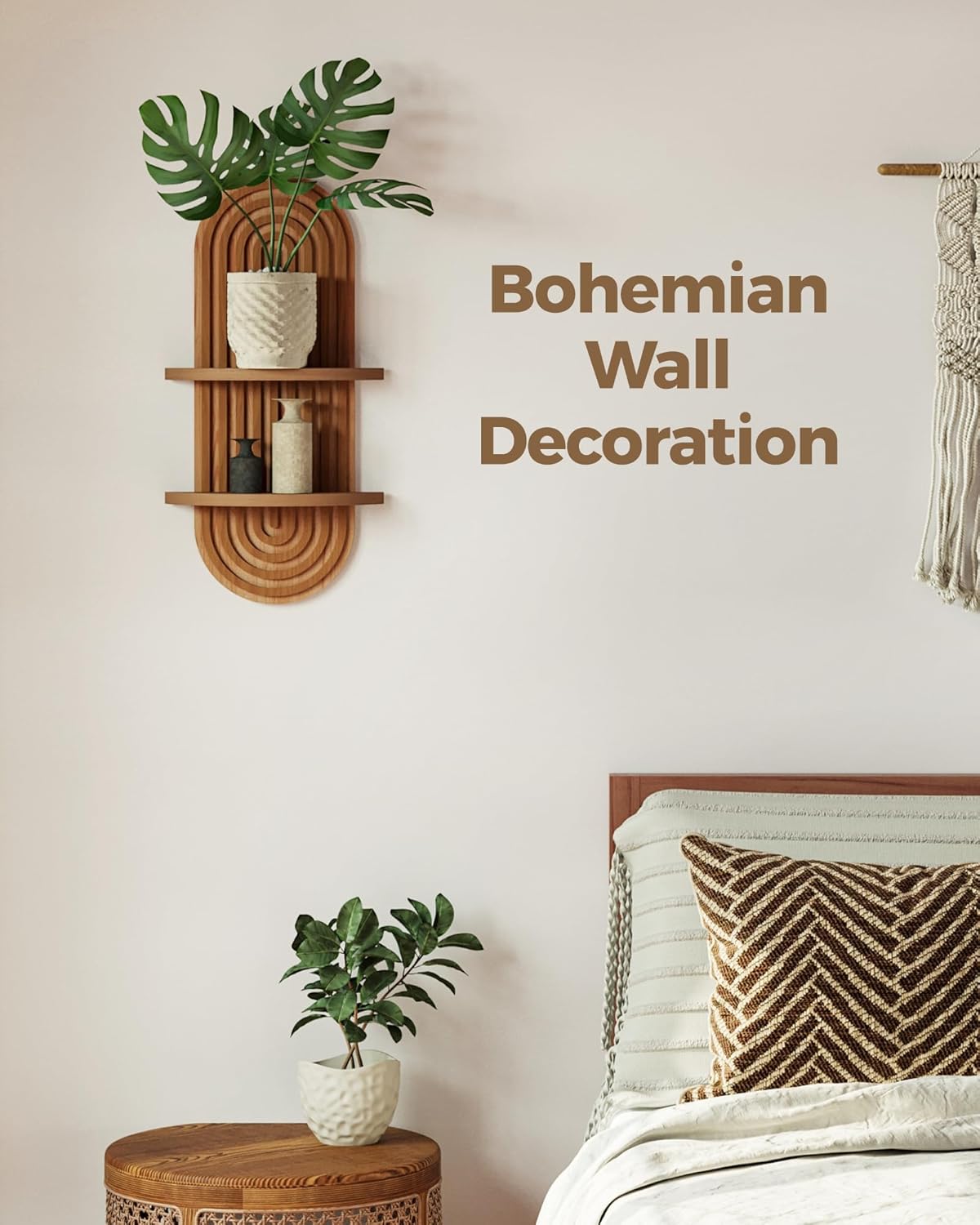 Plant Wall Shelf Boho Wall Decor Brown Hanging Plant Shelf Mid Century Modern / Brown - Matte / 16.7
