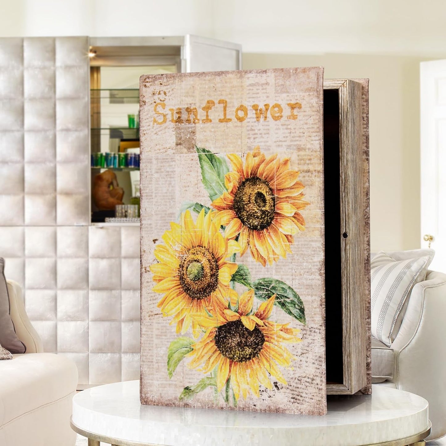 Decorative Sunflower Pattern Faux Leather Book Box / Flowers-size:l