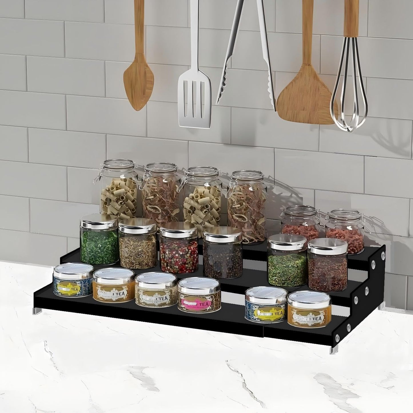 Jojocross Spice Rack Organizer 3 Tier Expandable Display Shelf(12.8"-24.01" W) Non-Skid Heavy Duty Sturdy Metal Iron