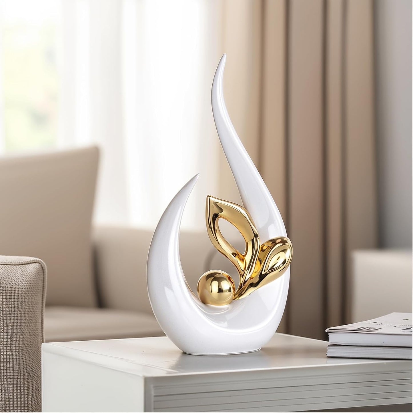 Abstract Ceramic Statue and Sculptures / White Gold
