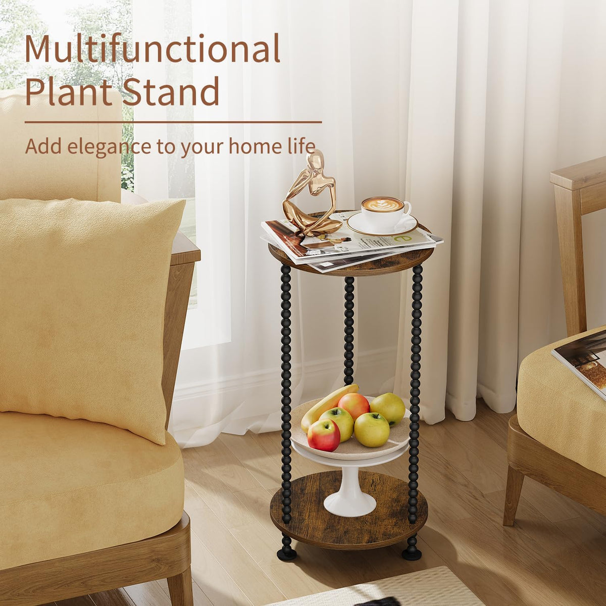 YINMIT 2 Tier Plant Stand Indoor, Small Corner Plant Stand, 23.2" Tall | Vertical Flower Holder with Metal Spindle