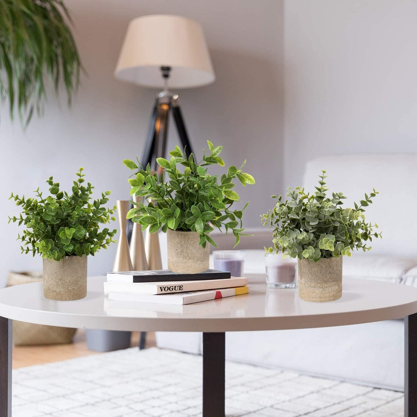 Artificial Potted Plants Small Faux Plant Eucalyptus Mini Fake Plant Decor / 6-green / Set of 3