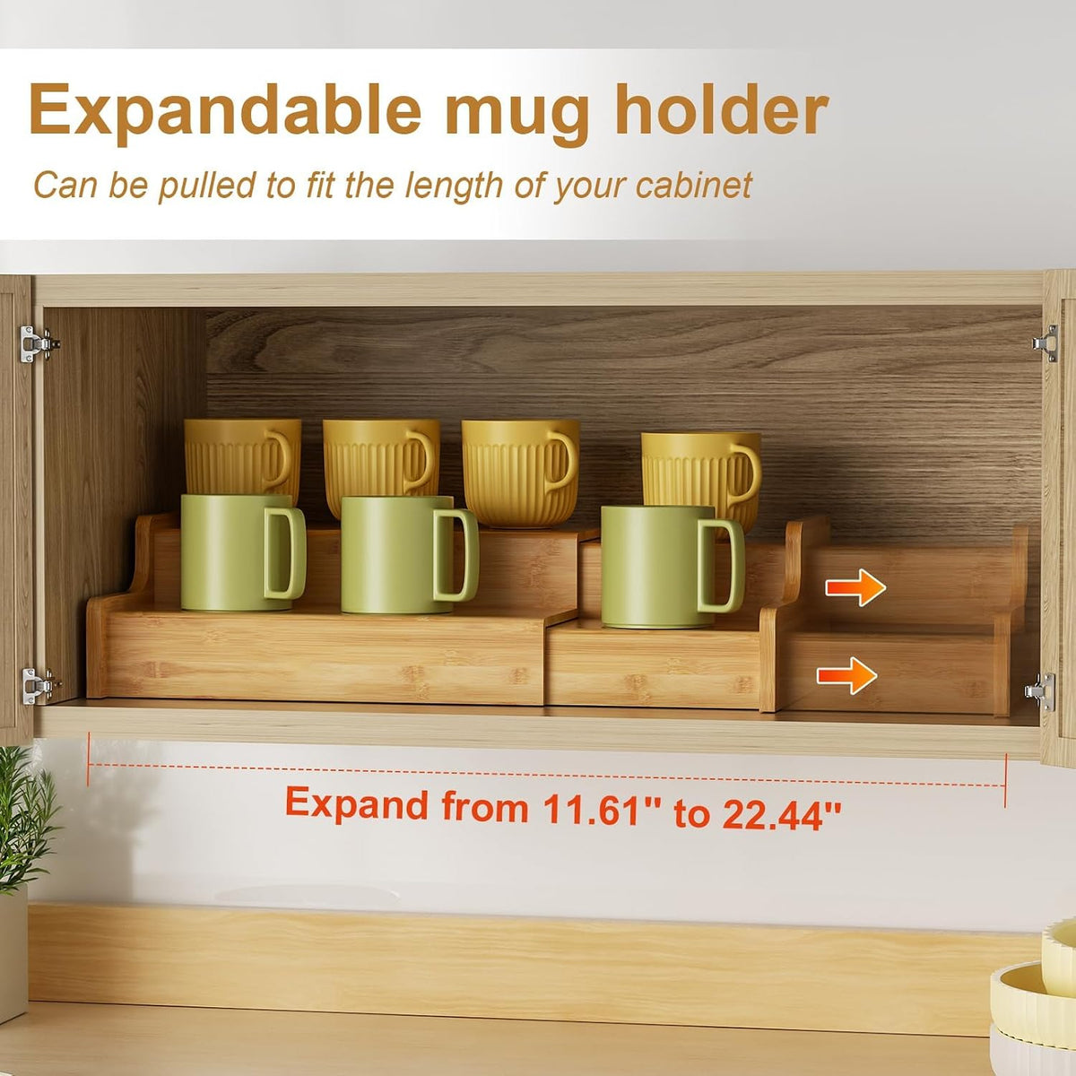Hongtamoya 2-Tier Expandable Bamboo Coffee Mug Holder, Mug Organizer for Kitchen Cabinets, Mug Cup Rack