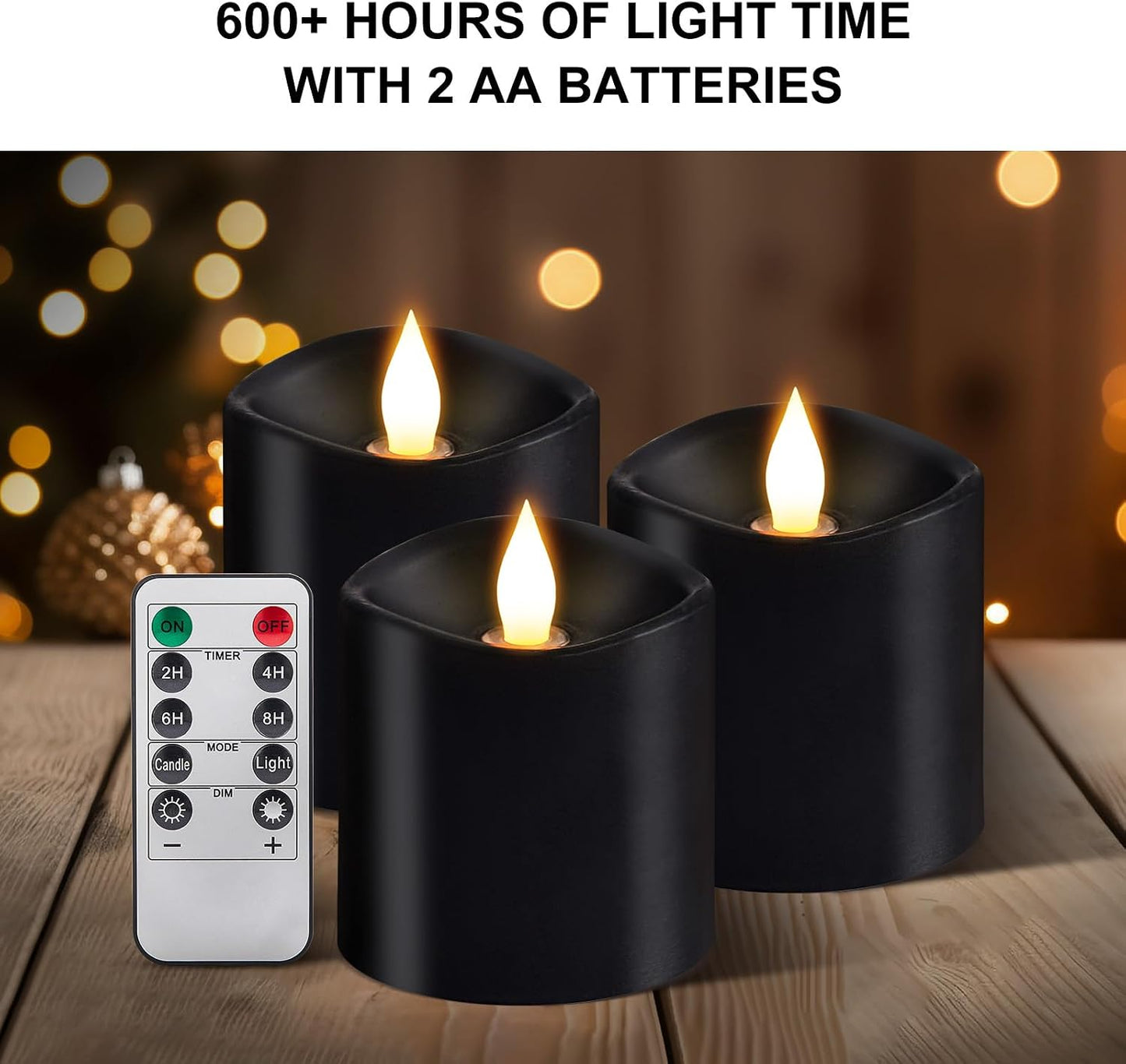 3x3 Flickering Flameless Candles Set of 3, LED Battery Candles Flickering,with Timer, 3 inch Flameless Candles with