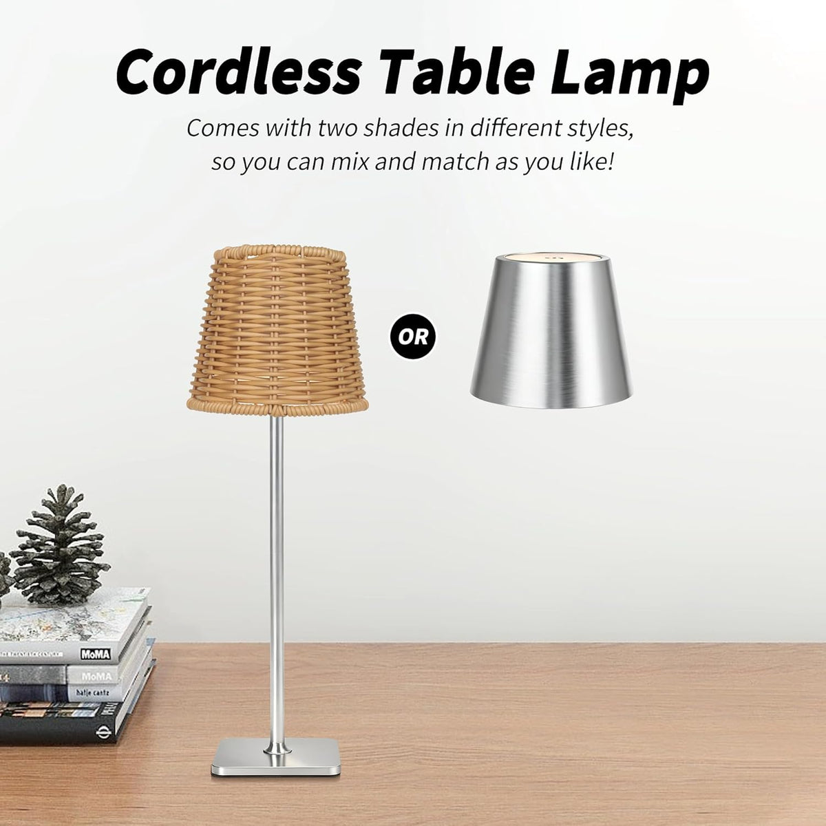 Mr. White Outdoor Waterproof Cordless Wireless Rechargeable Portable Top Touch Battery Operated Powered LED Table Lamp