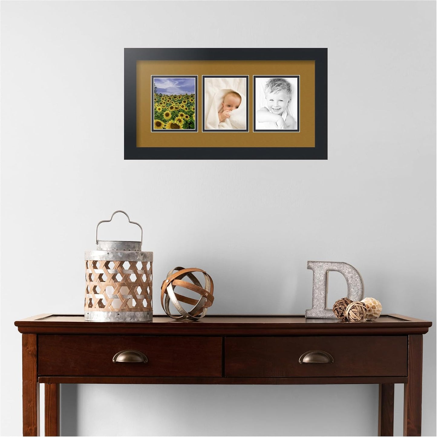 ArtToFrames Collage Picture Frame 3 Opening 3-4x5 Photo Frame | Made in USA | Black Frame El Dorado and Black Mats