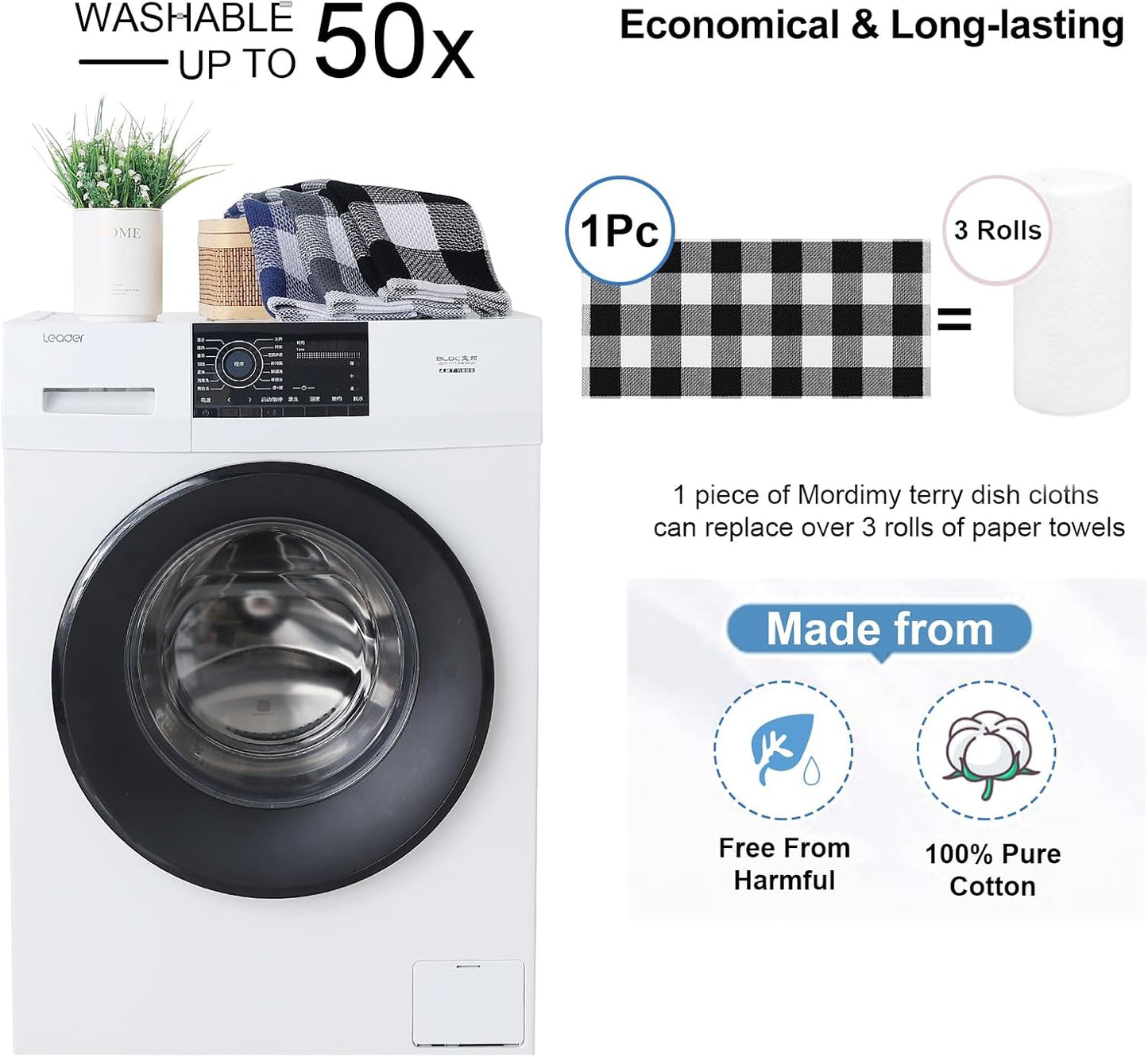 Mordimy 8 Pack Kitchen Towels and Dishcloths Set, Black & White | 28 X 13 Inch and 12 X 12 Inch, Super Soft