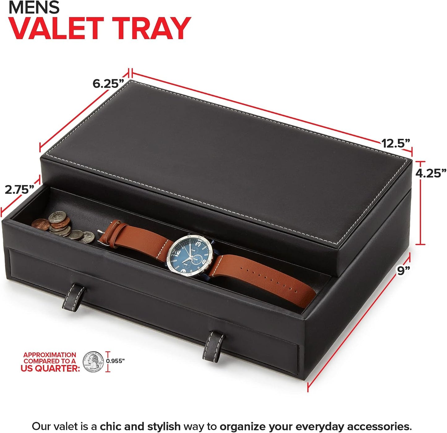 Stock Your Home Mens Valet Tray, Men's Jewelry Box, Night Stand Organizers and Storage, Bedside Table Organizer, Watch