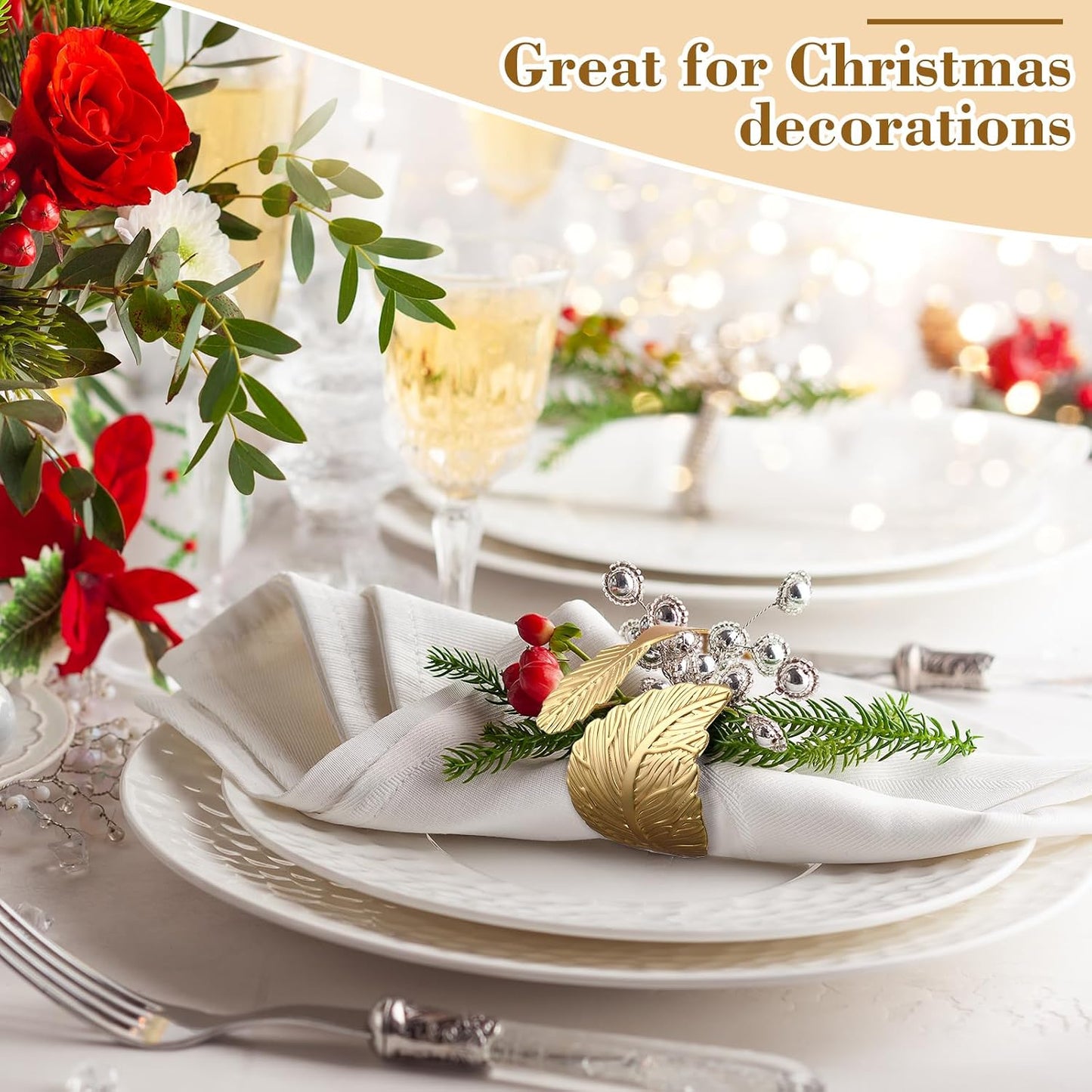50 Pcs Gold Napkin Rings Metal Napkin Holders Bulk, Willow Leaves