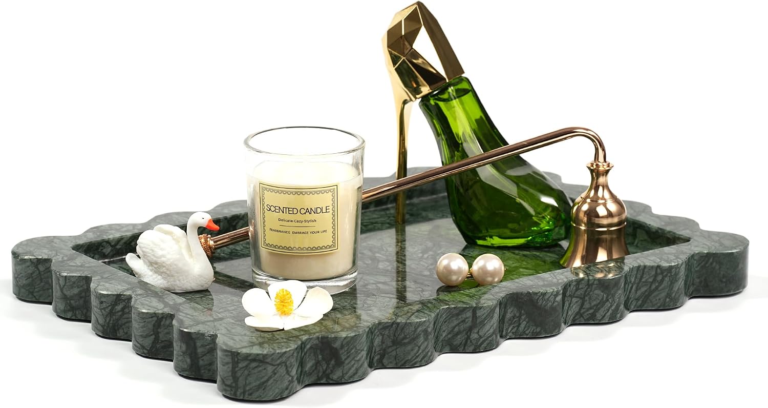 Scalloped Green Marble Tray / Scallop-green