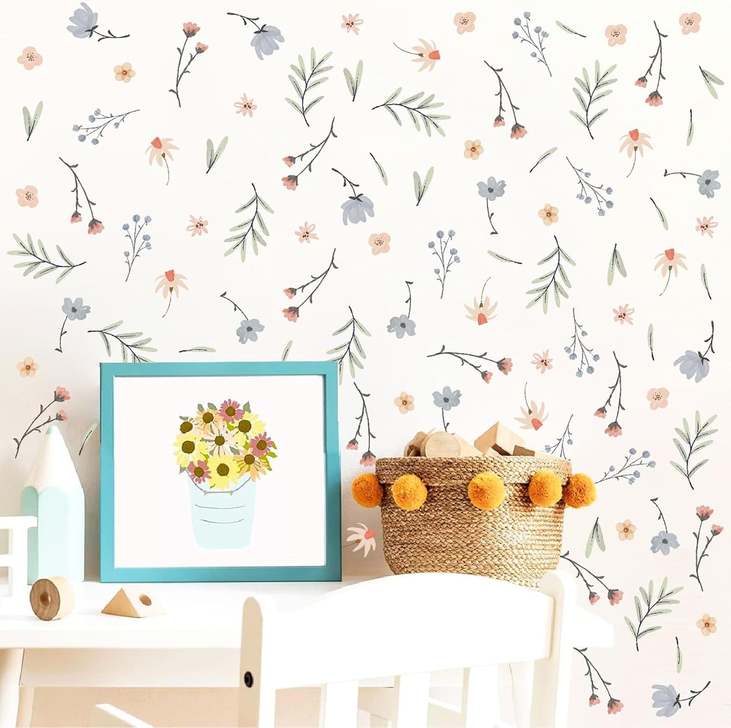 Boho Floral Wall Decals Small Flower Leaf Wall Sticker Botanical Plant / Boho Wallpaper / Green