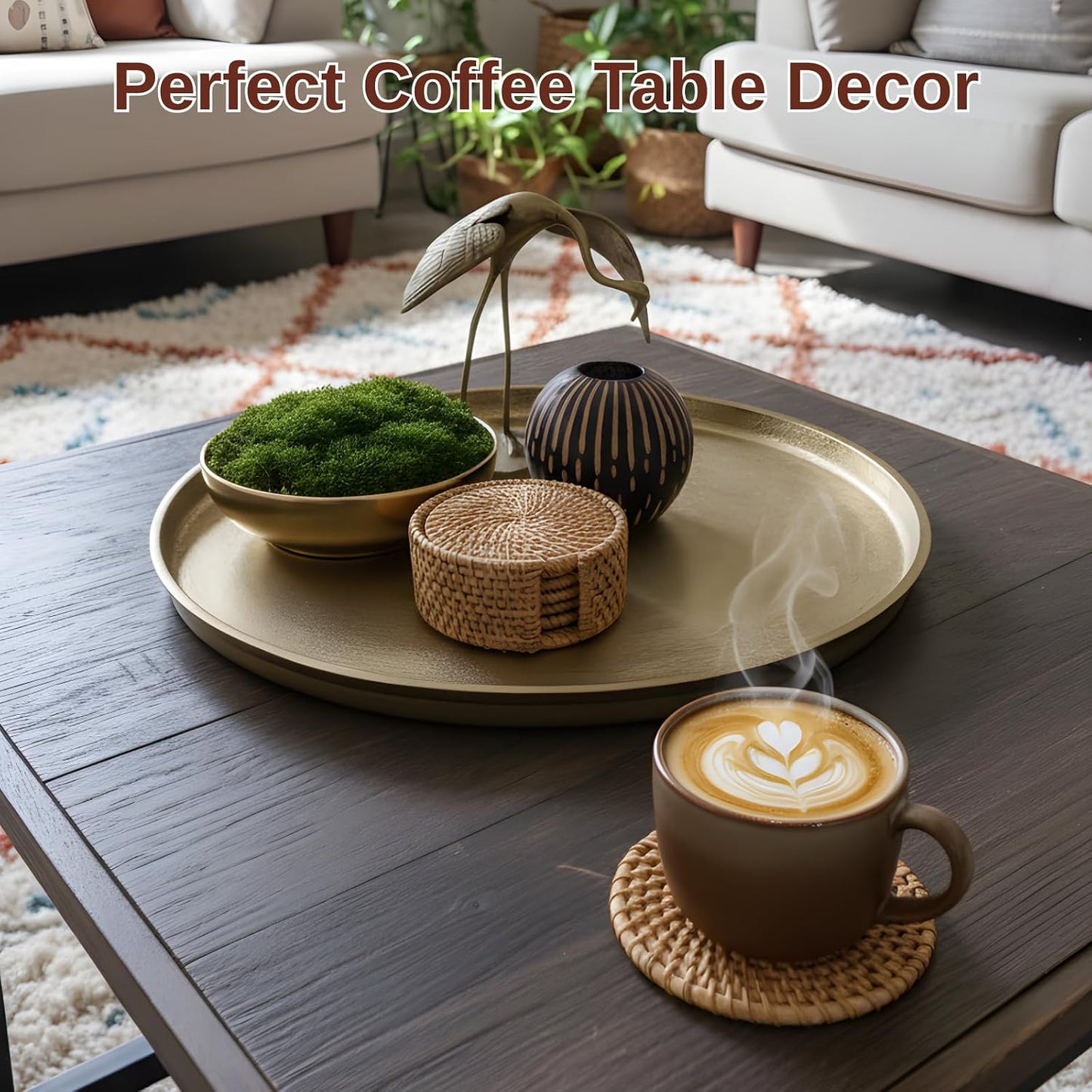 Holder / Boho Wood Cup Coasters / Set of 6