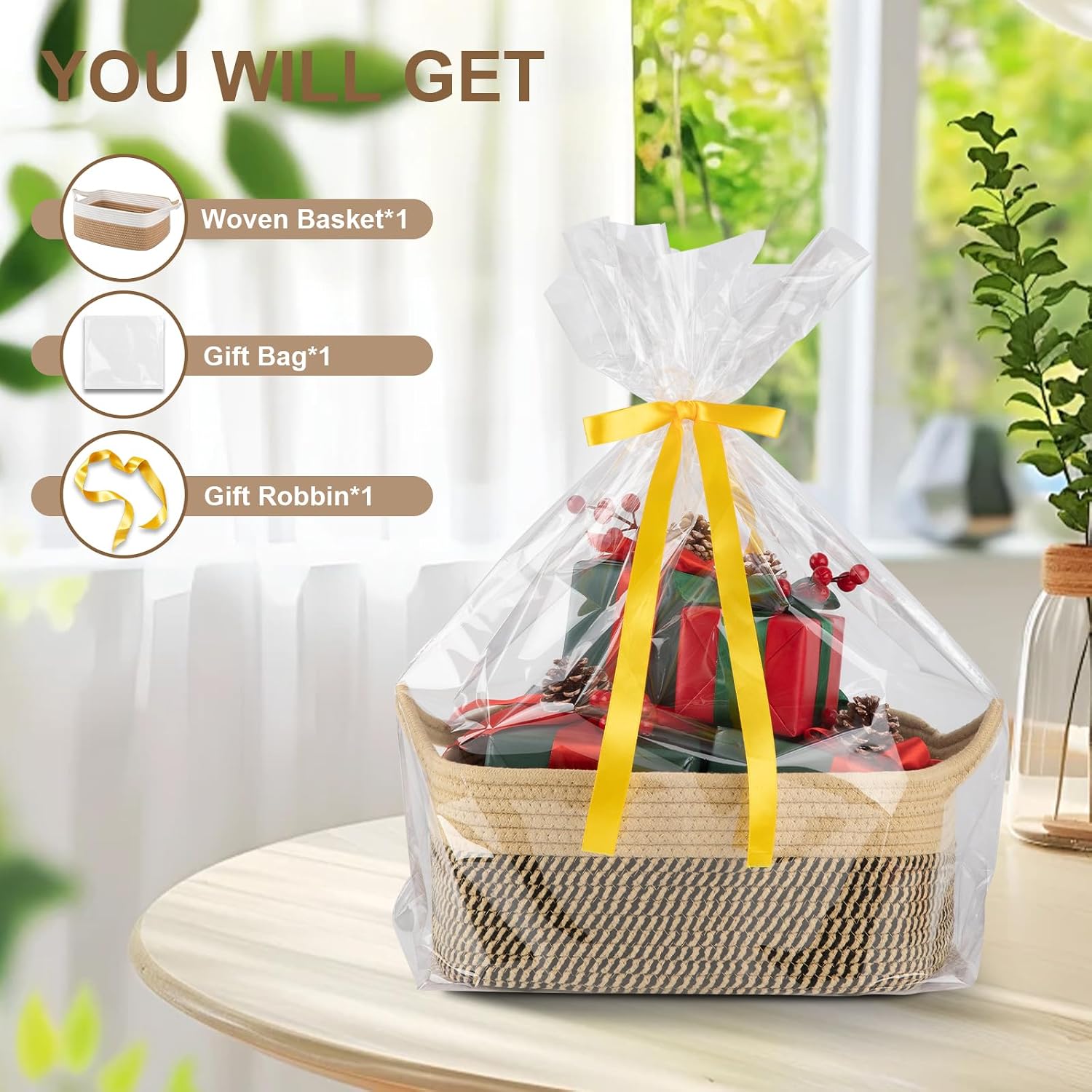 Woven Basket / Storage Baskets / Black & Yellow / Medium: 13.5l*10w*6h