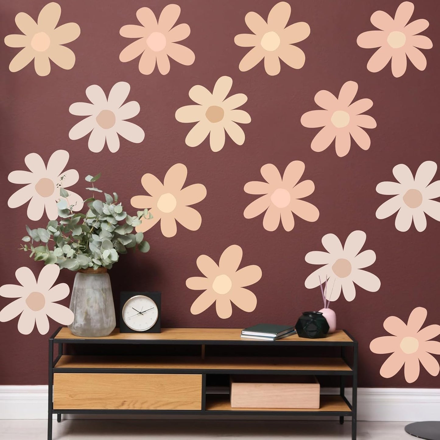 12 Sheet Daisy Wall Sticker Decal Removable Daisy Bedroom Room / Bobo Style / Light Color / Pink