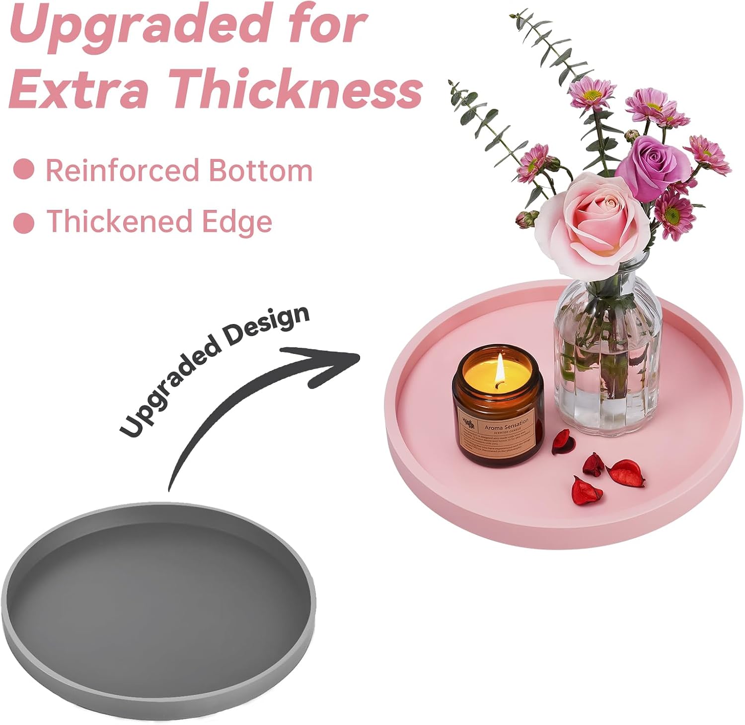 Thickened Silicone Vanity Organizer Tray / Pink
