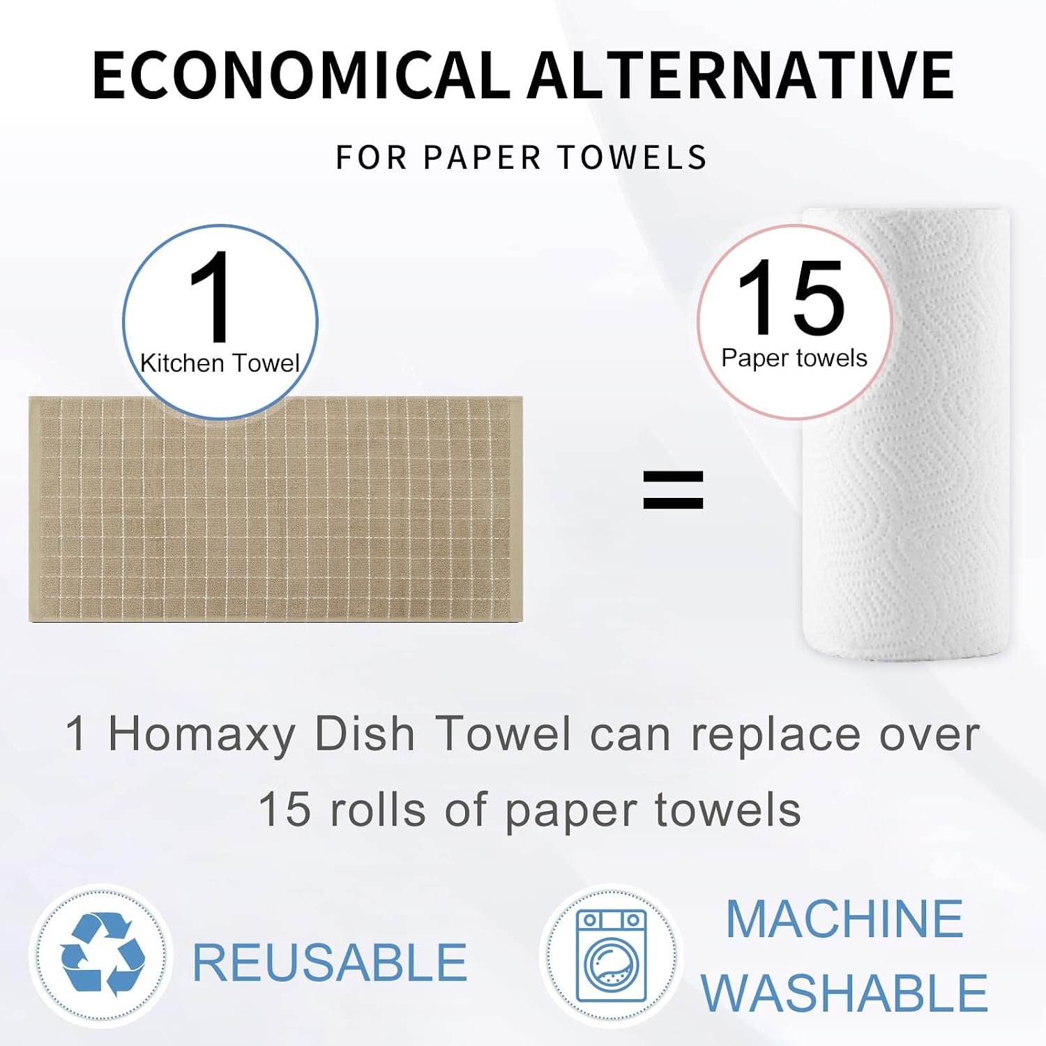 Homaxy 100% Cotton Terry Kitchen Towels, 12 Pack, Tan | Ultra Soft and Absorbent Dish Towels for Kitchen, Suitable for