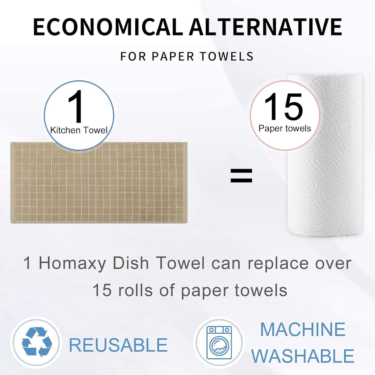 Homaxy 100% Cotton Terry Kitchen Towels, 8 Pack, Tan | Ultra Soft and Absorbent Dish Towels for Kitchen, Suitable for