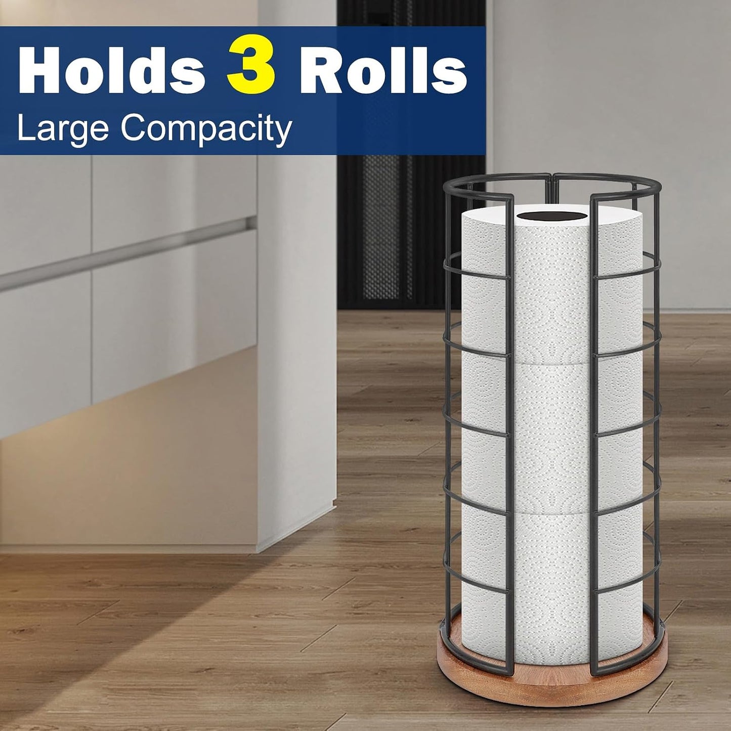NearMoon Toilet Paper Organizer Stand, Freestanding 3 Rolls Tissue Storage, Metal Bathroom Accessory, Rustproof Toilet