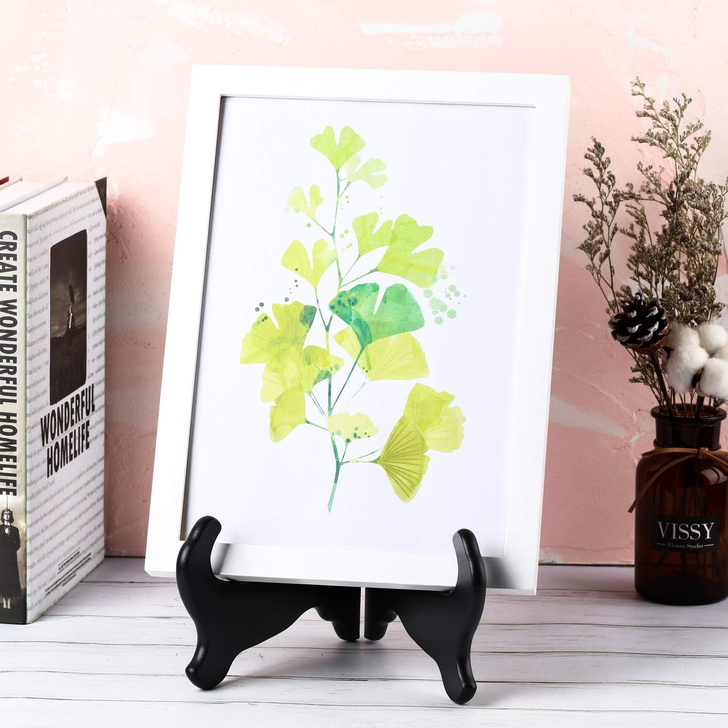 Tatuo 2 Packs Wooden Plate Stands for Display, Plate Holder Display Stand, Picture Frame Stand Easels, Tabletop Art