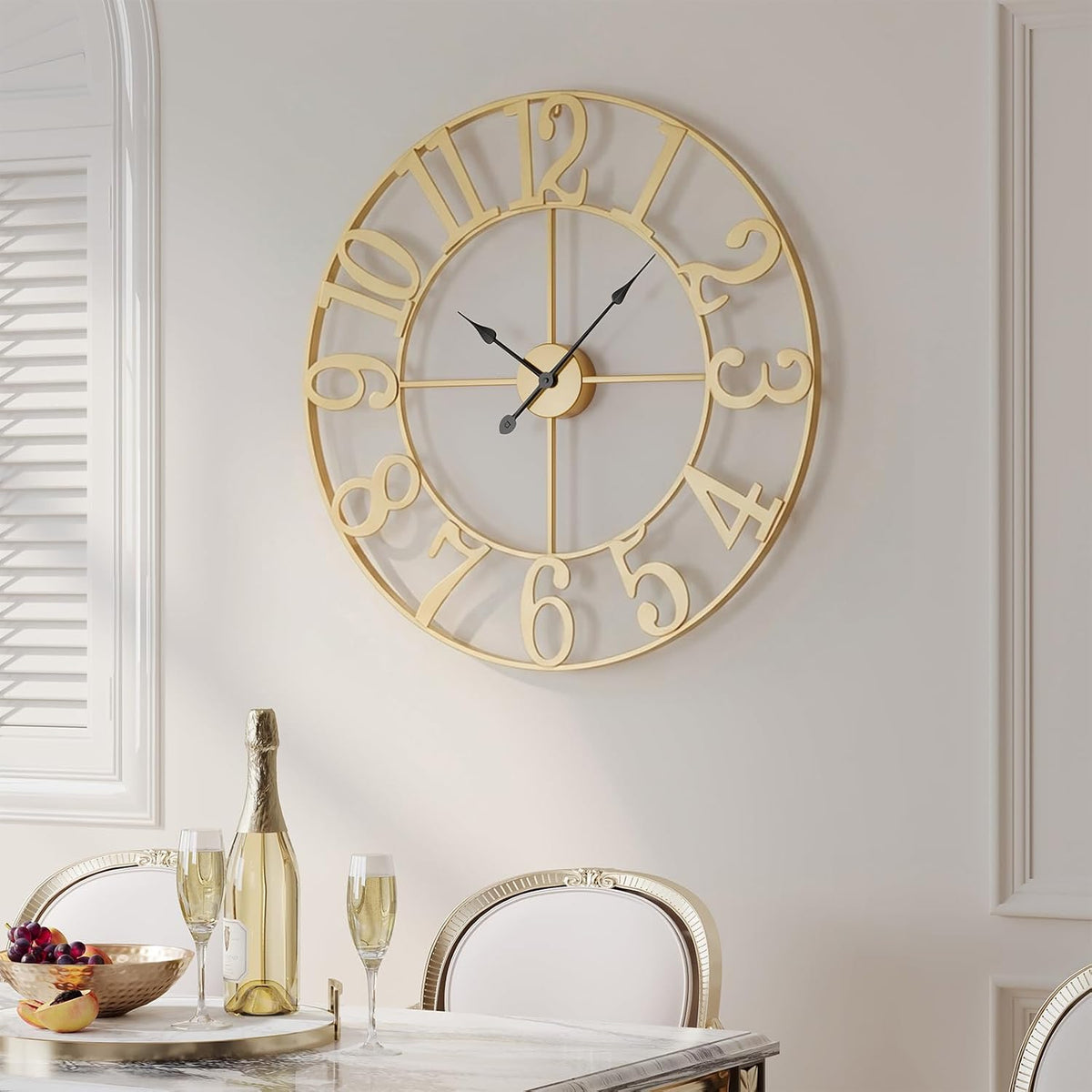 Cuspin 20 Inch Wall Clock Gold Decorative Metal Clocks for Living Room | Battery operated, Silent non ticking, easy to