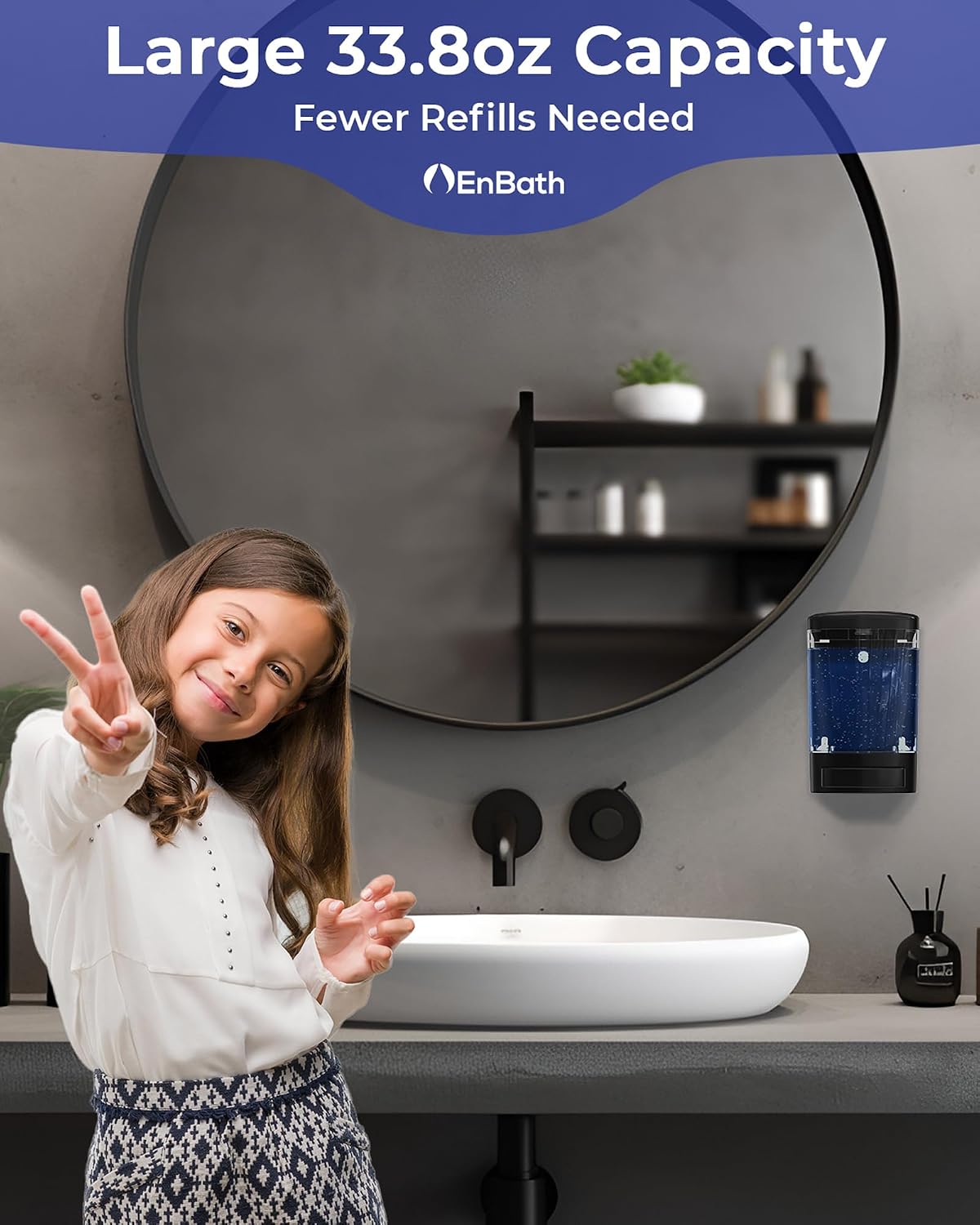 Commercial Soap Dispenser Wall Mount for Bathroom (2-Pack), Wall Mounted Hand Soap/Sanitizer Dispenser for Home or
