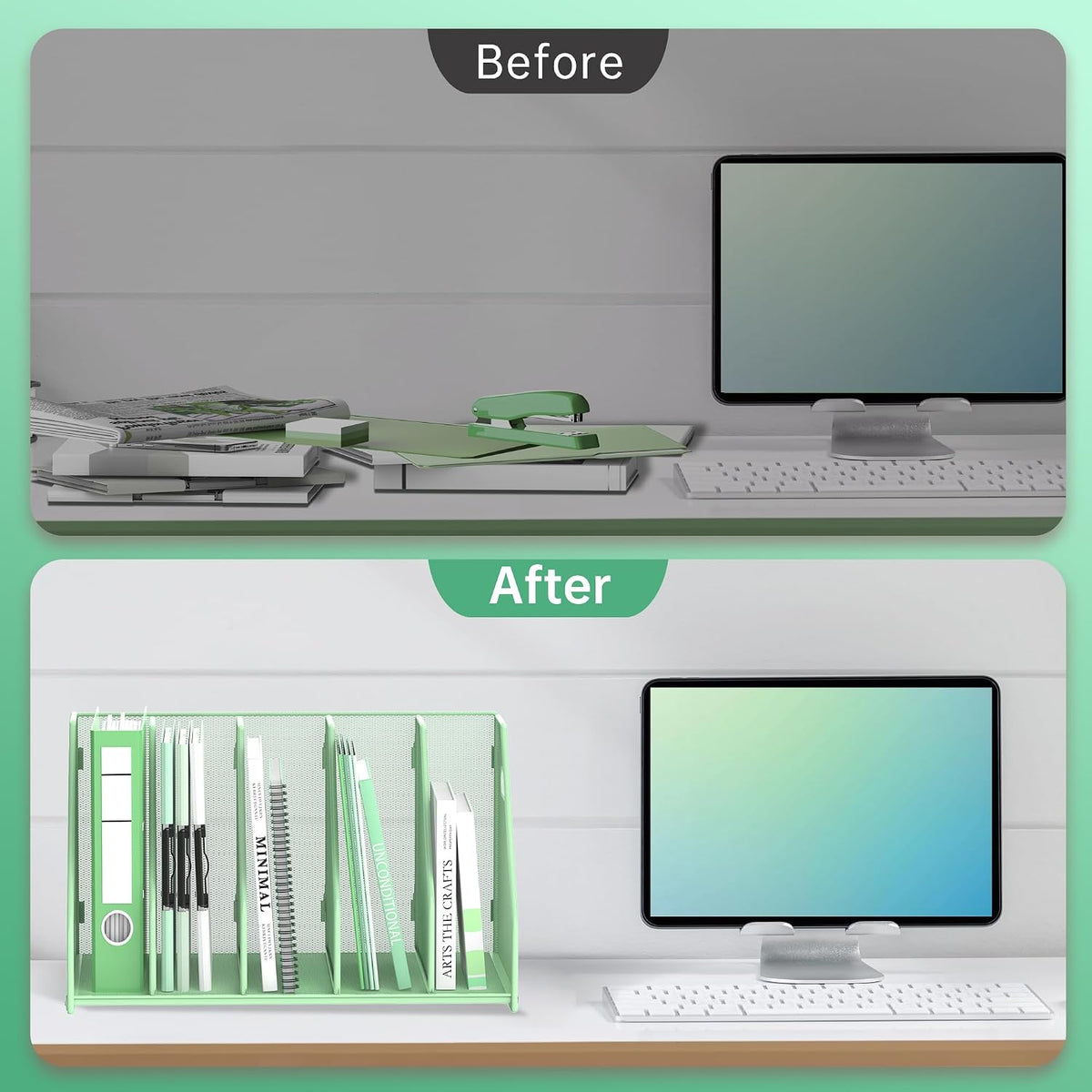 Binder Organizer, Magazine File Holder with 5 Vertical Compartments Rack, Metal Desk File Organizer & Binder Holders