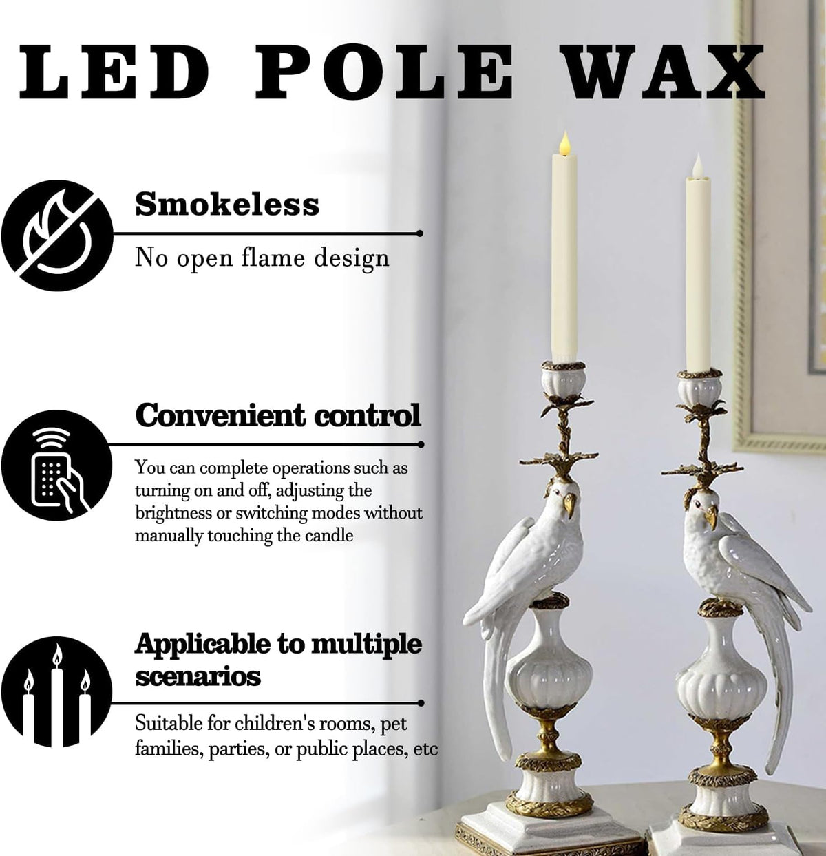 24-Pack Flameless Taper Candles, 9.25 Inch Battery Operated LED Candlesticks with Remote & Timer - Realistic Flickering