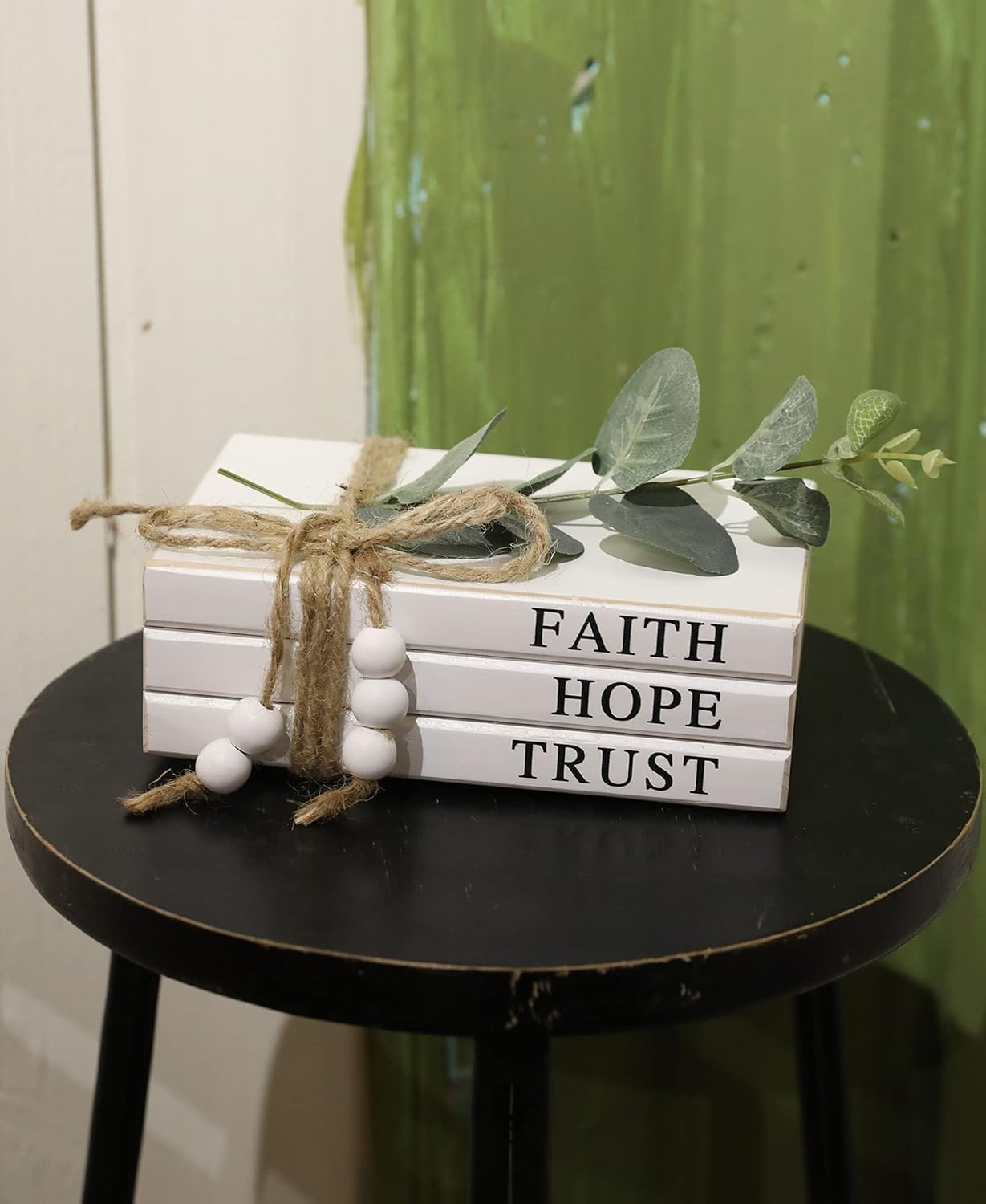 Wooden Decorative Books / Faith, Hope, Trust / White / Set of 3