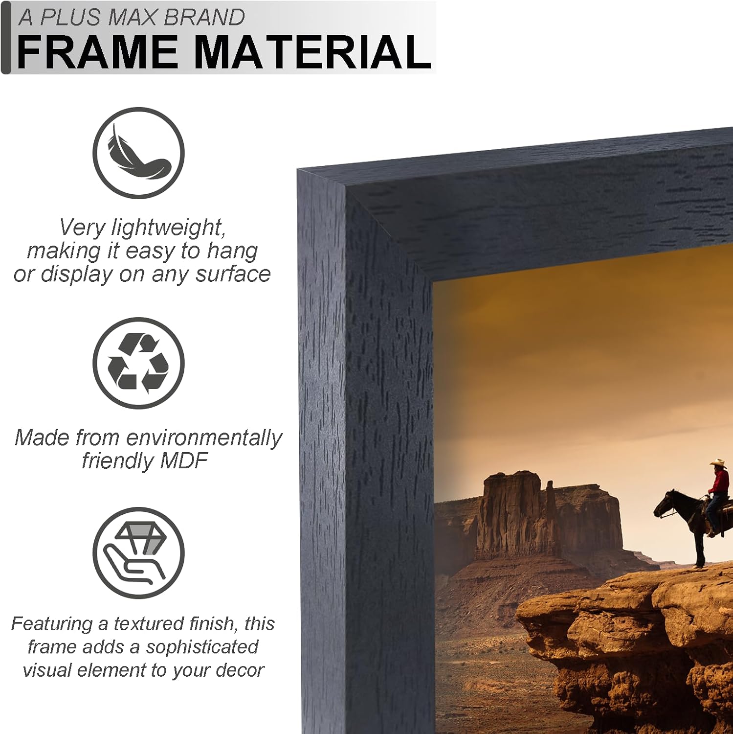 A PLUS MAX 28x40 Picture Frame Black Light Weight Wall Mount | 28 x 40 Inch Black Wood-grain Engineered Wood Material