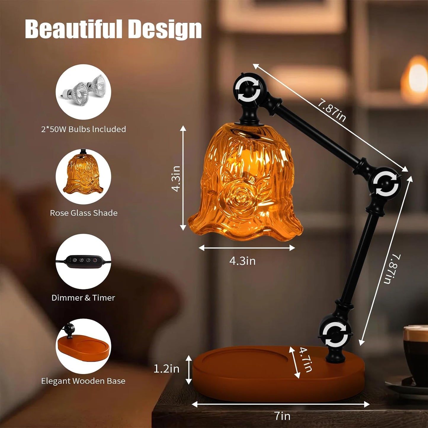 Candle Warmer Lamp Dimmable Wax Melting Warmer Adjustable Height | Bedroom Living Room Decor, Birthday Christmas