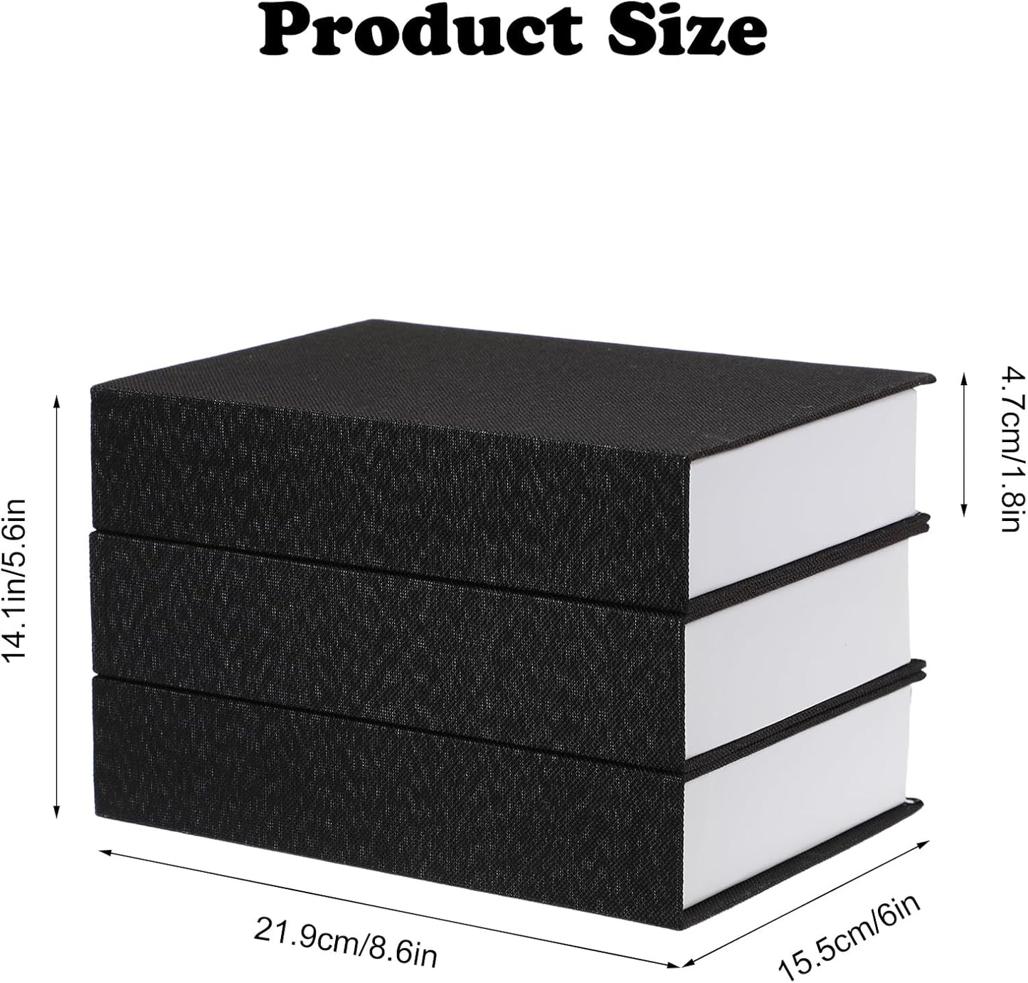 Fake Book Box Neutral Linen Book Box Decorative Faux Prop / 8.6 x 6.1 x 1.8 / Black / Set of 3