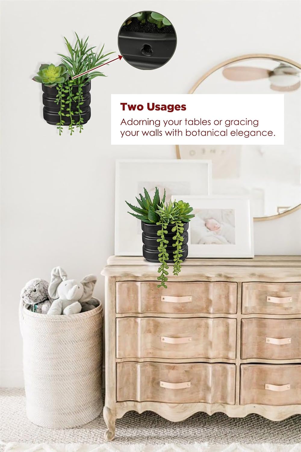 Fake Succulents in Ceramic Pots Dual Use Artificial Succulents Arrangement in Vase / Set 2# / Black