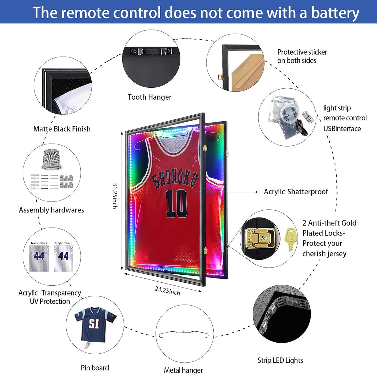 Grintus Jersey Frame Display Case, Black LED Display Box for All Jerseys,1P | Wall Mount, Black Display Box, Golden