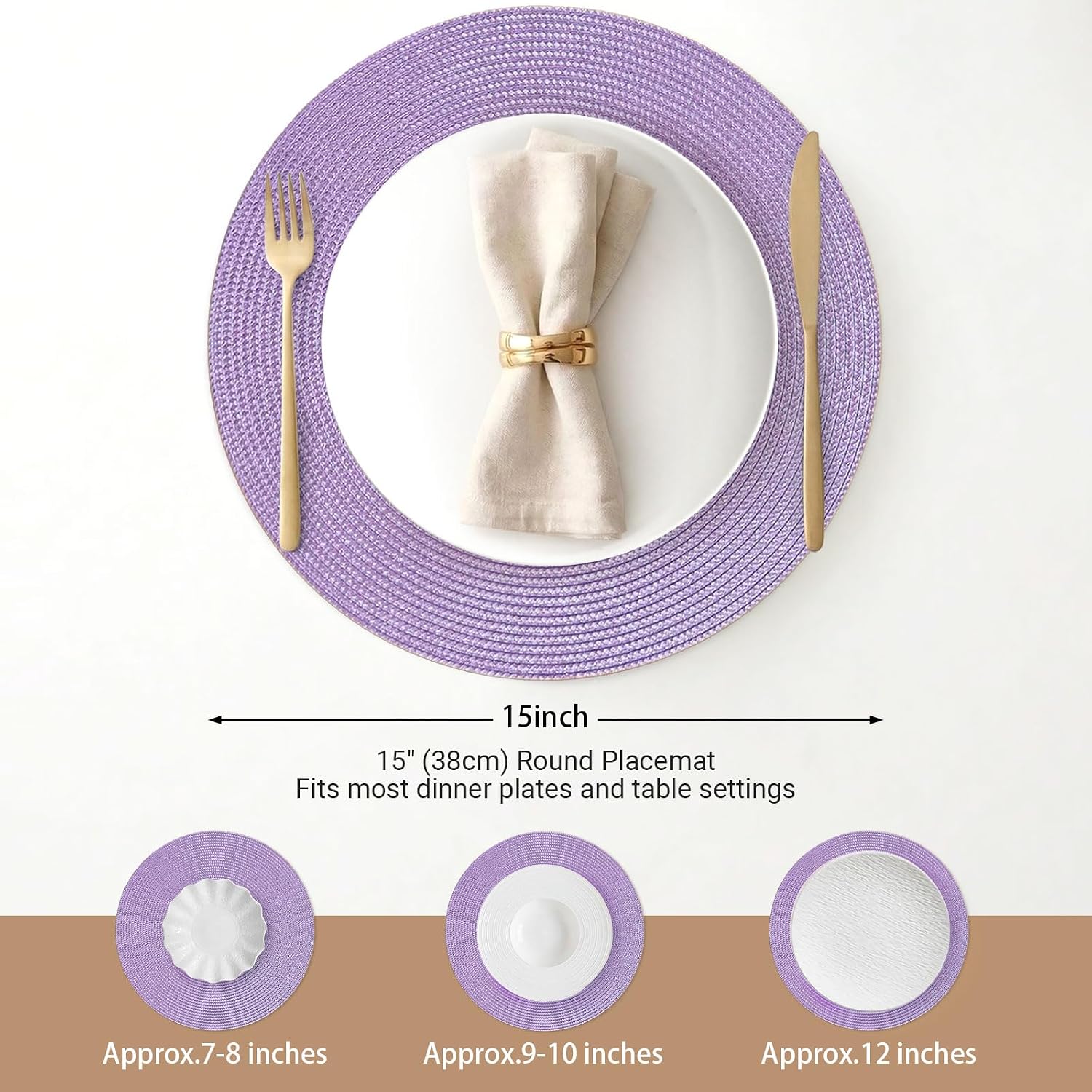 FunWheat Round Braided Placemats Set of 8 Table Mats for Dining Tables Woven Washable Non-Slip Place mats 15