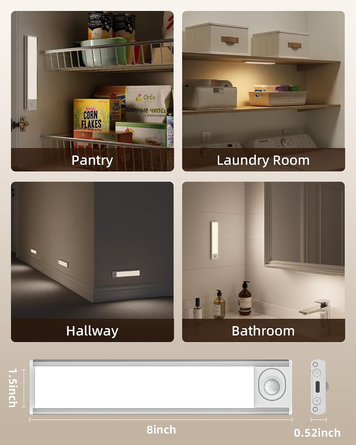 Under Cabinet Lights, Motion Sensored Closet Lights | 6-Pack, 1800mAh Rechargeable Battery, Wireless, Magnetic, 3 Color