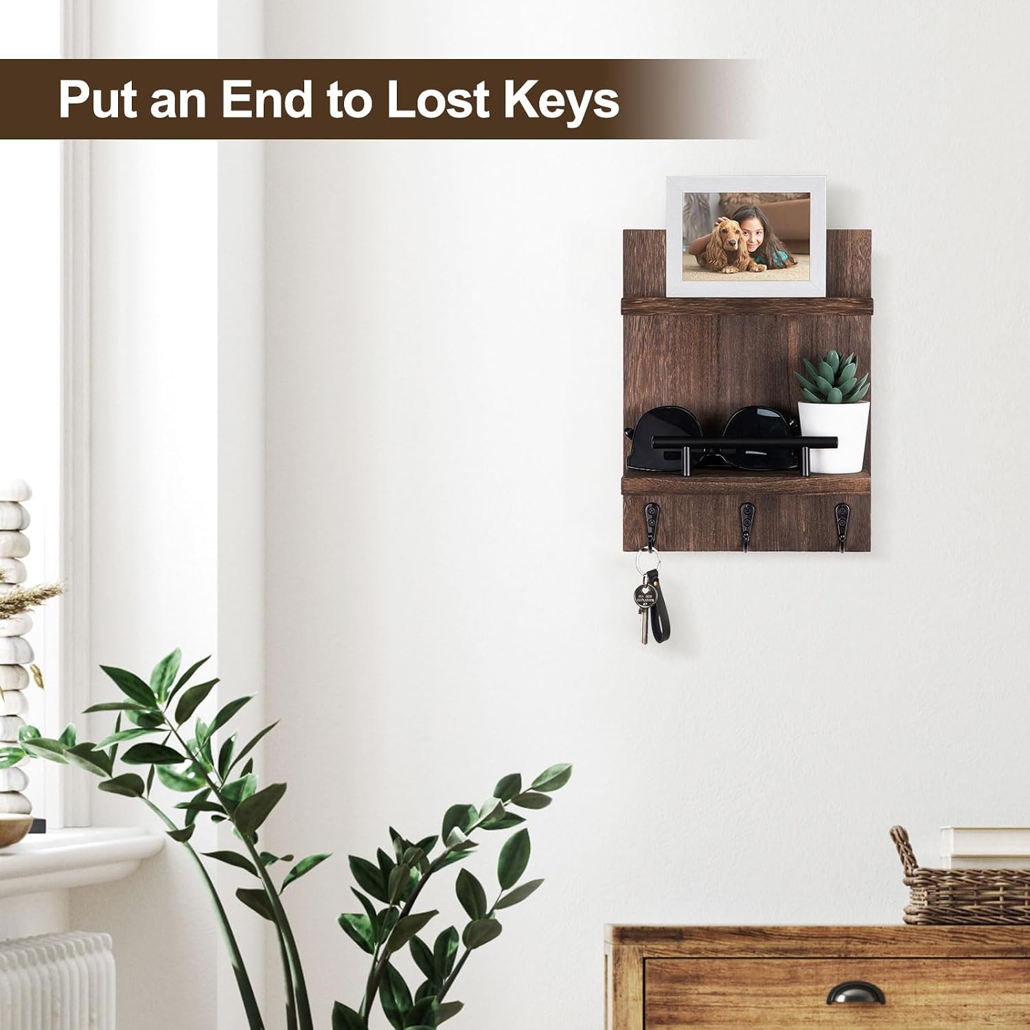 Versatile Wood Wall Organizer for Entryway Hallway 8.2" x / Brown